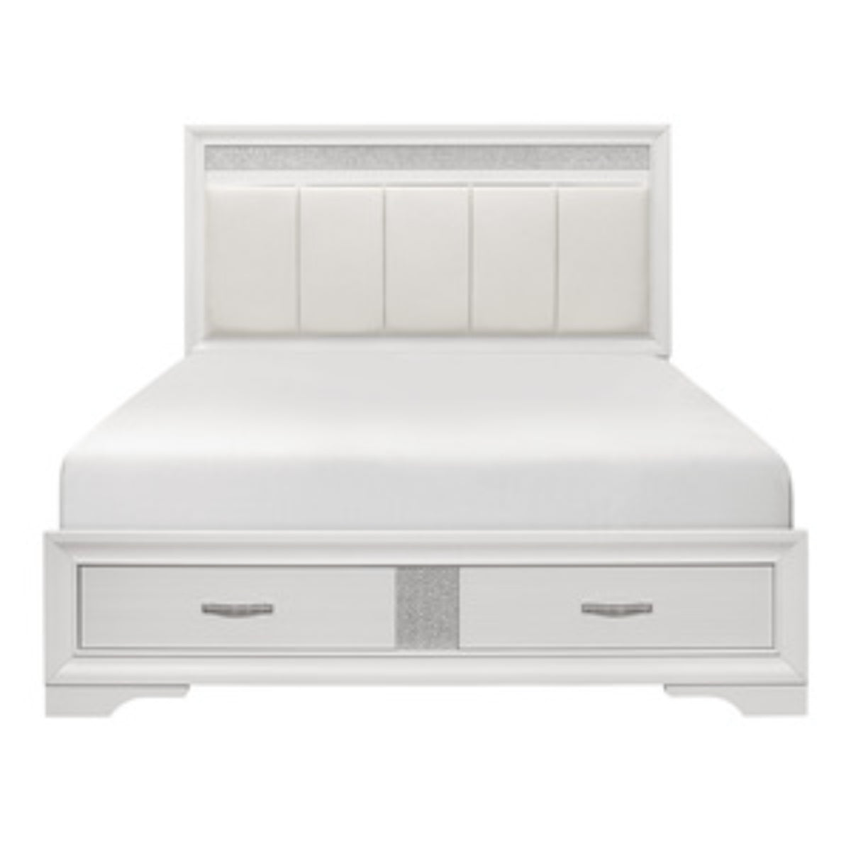 Luster - Queen Bed - White Faux Leather and White Wood