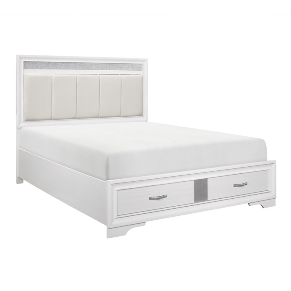 Luster - King Bed - White Faux Leather and White Wood