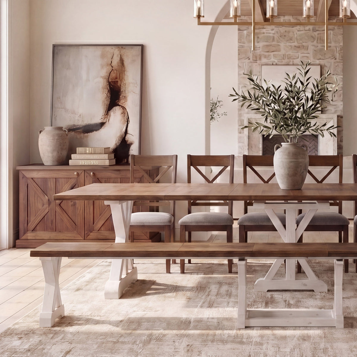Transformer - Gather Dining Table - French Chestnut / Patina White