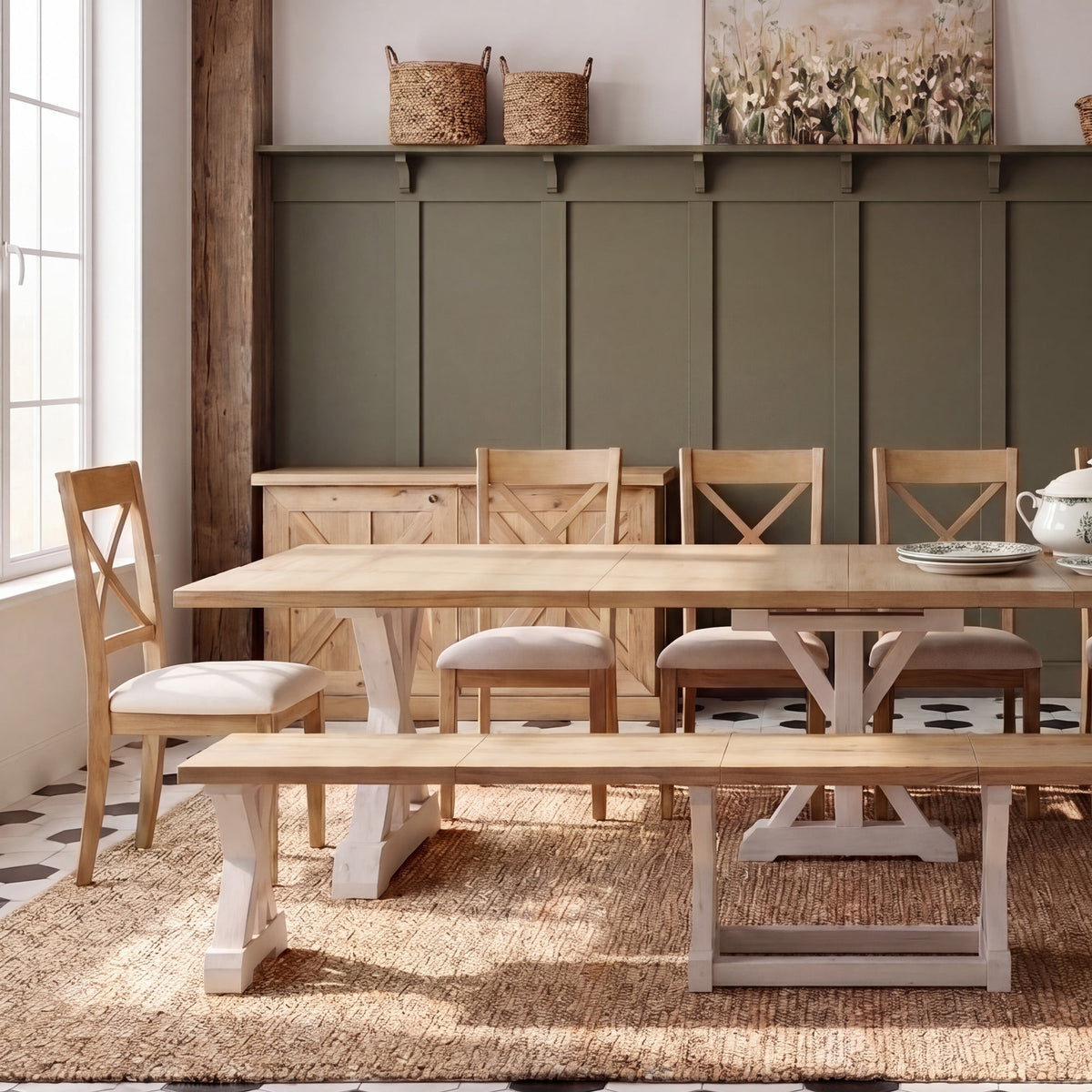 Transformer - Gather Bench - Belgian Oak / Patina White
