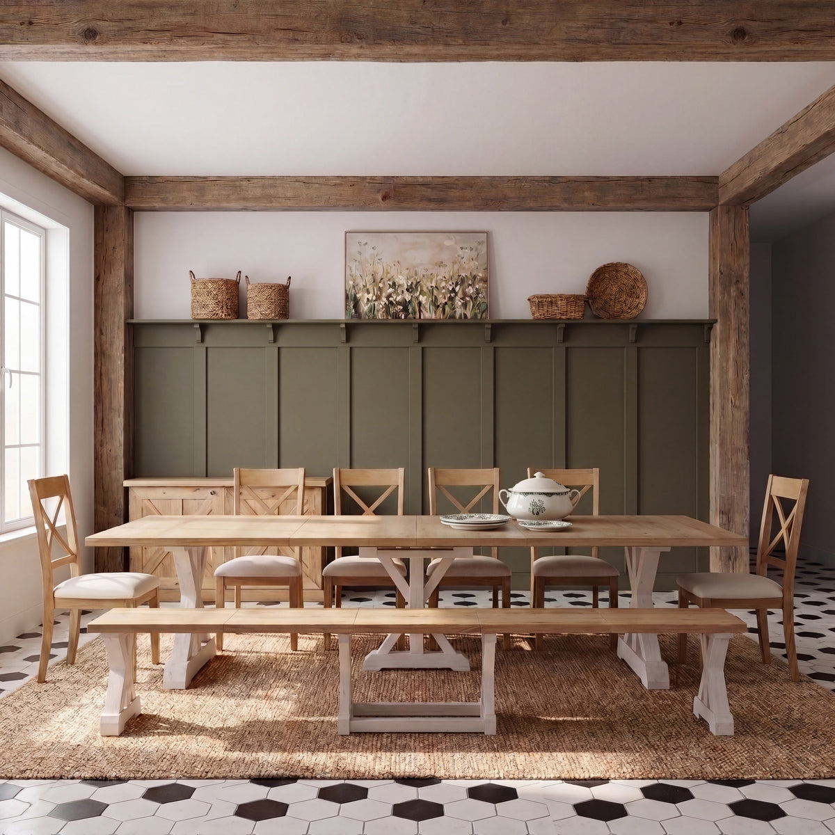Transformer - Gather Dining Table - Belgian Oak / Patina White