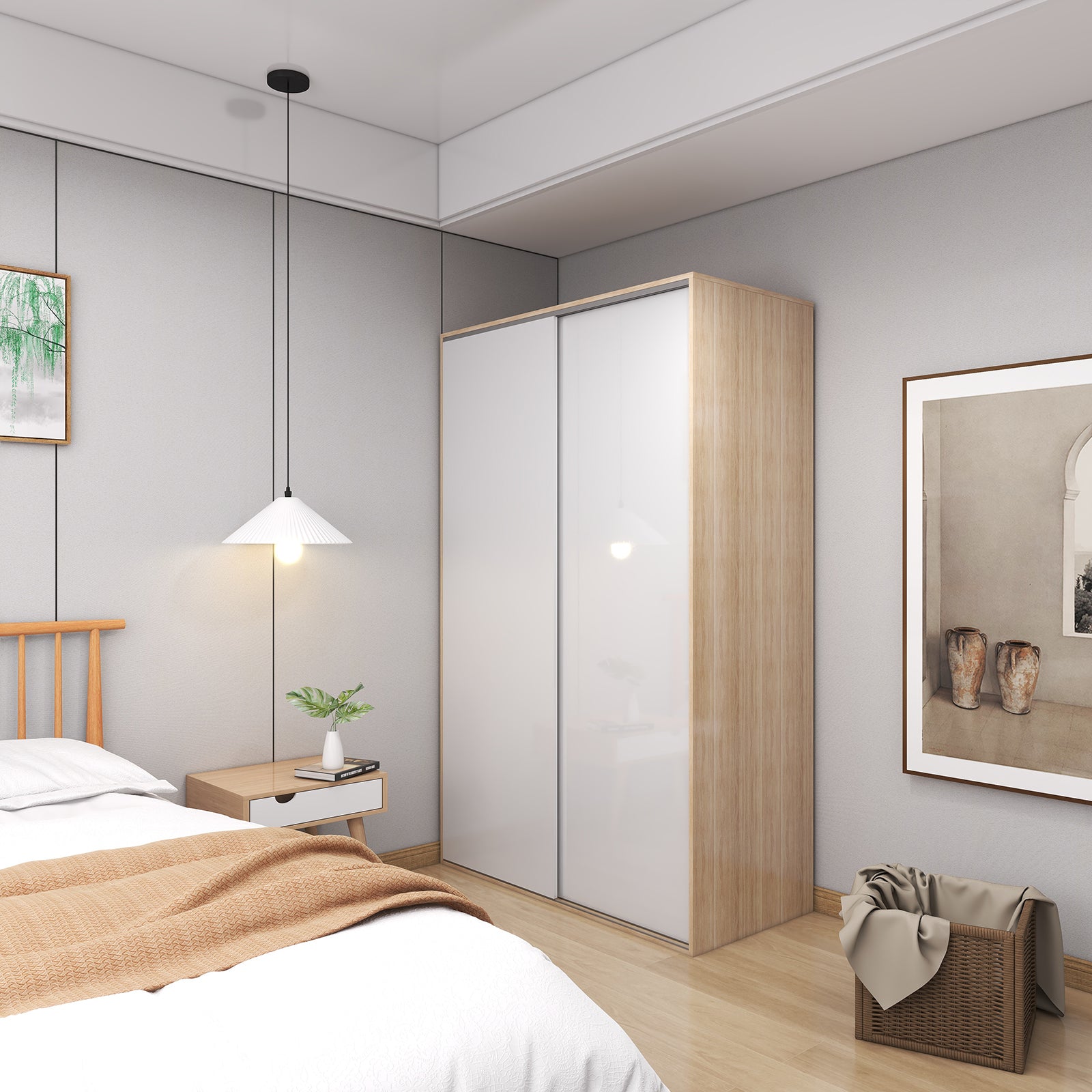 Vista - Wardrobe - Sliding Doors - Glossy White and Oak