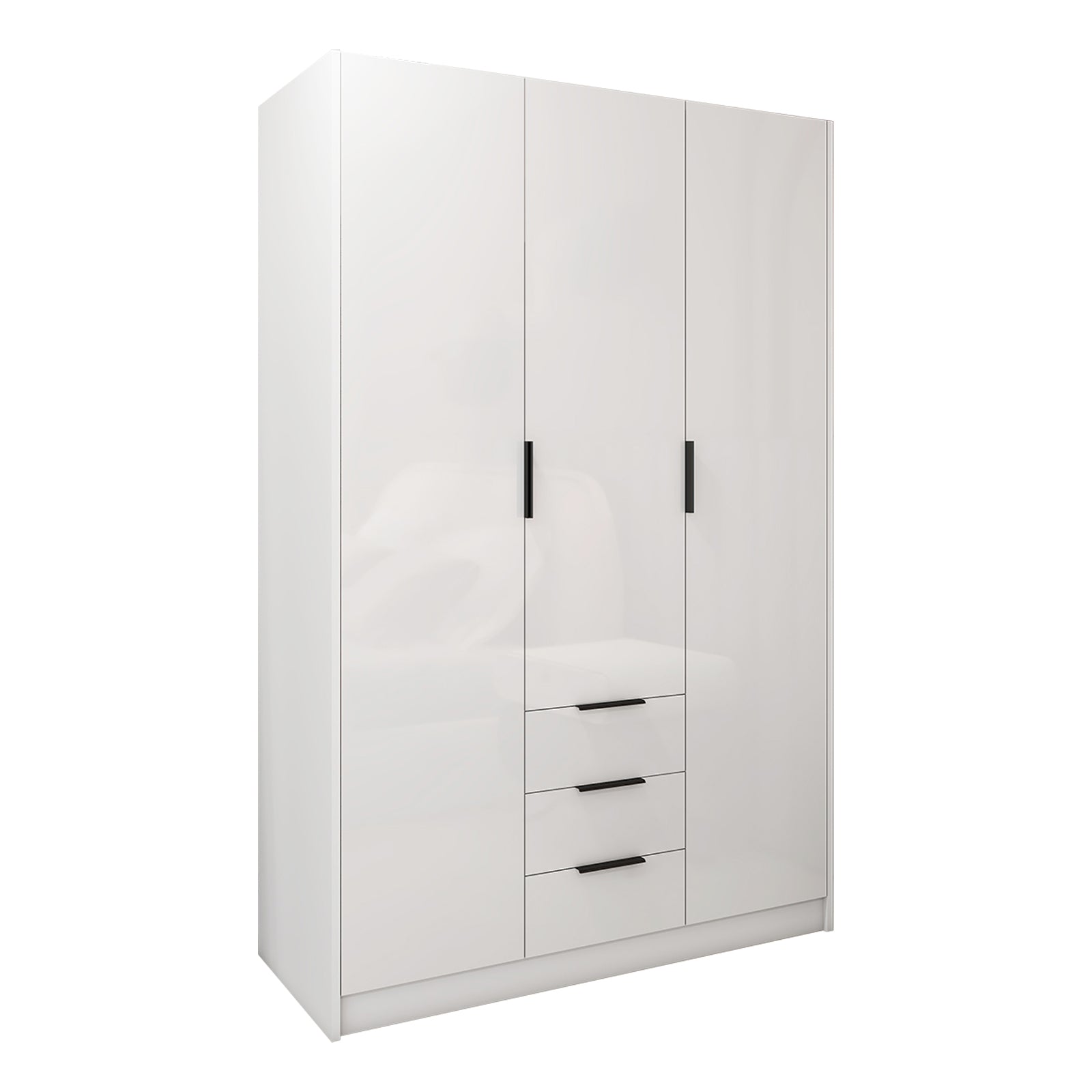 Vox - Wardrobe - 3 Doors and 3 Drawers - Glossy White