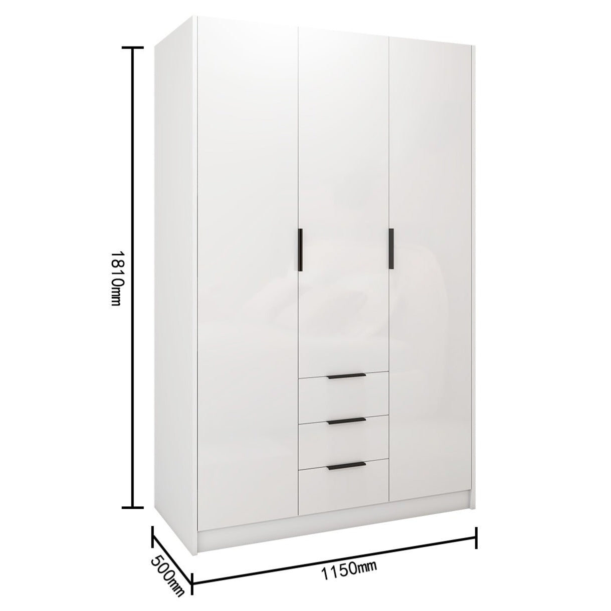Vox - Wardrobe - 3 Doors and 3 Drawers - Glossy White