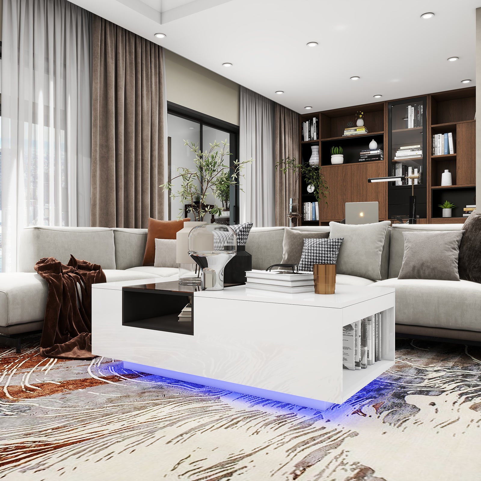 Callie - Table Basse LED - Blanc Lustré