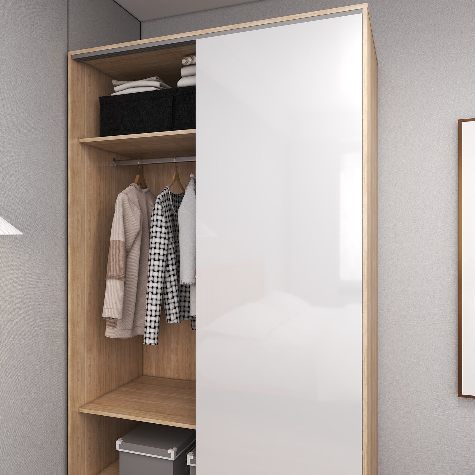 Vista - Wardrobe - Sliding Doors - Glossy White and Oak