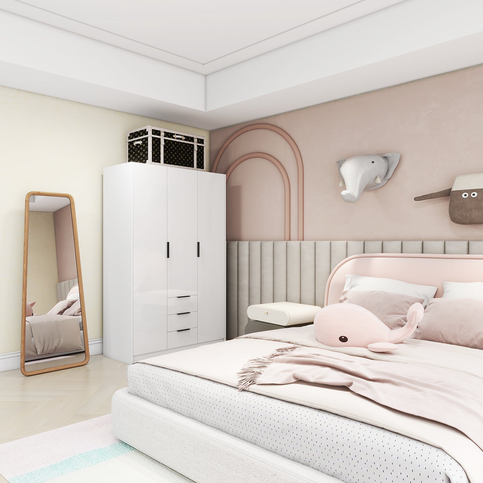 Vox - Wardrobe - 3 Doors and 3 Drawers - Glossy White