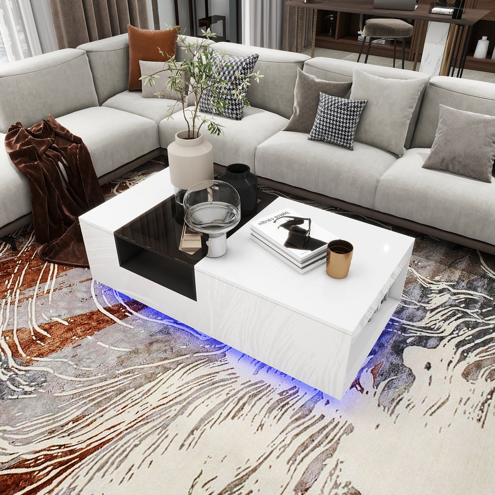 Callie - Table Basse LED - Blanc Lustré