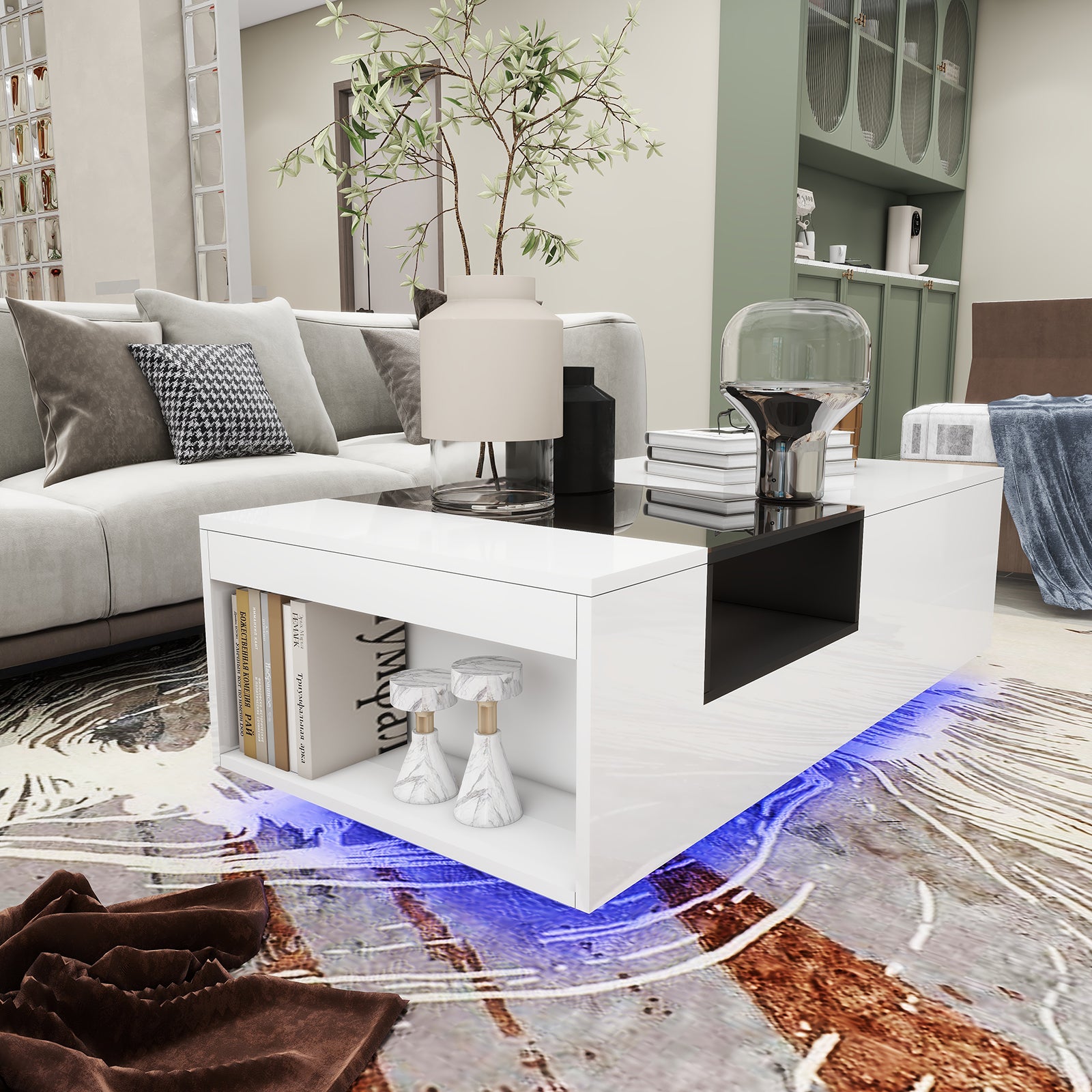 Callie - Table Basse LED - Blanc Lustré