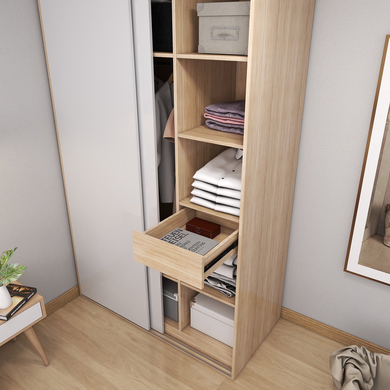 Vista - Wardrobe - Sliding Doors - Glossy White and Oak