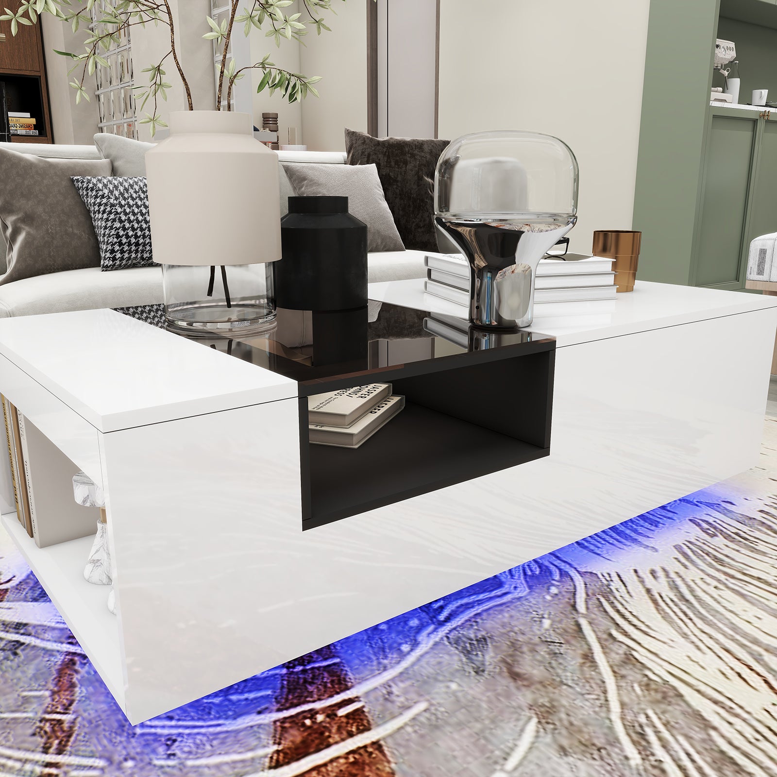 Callie - Table Basse LED - Blanc Lustré