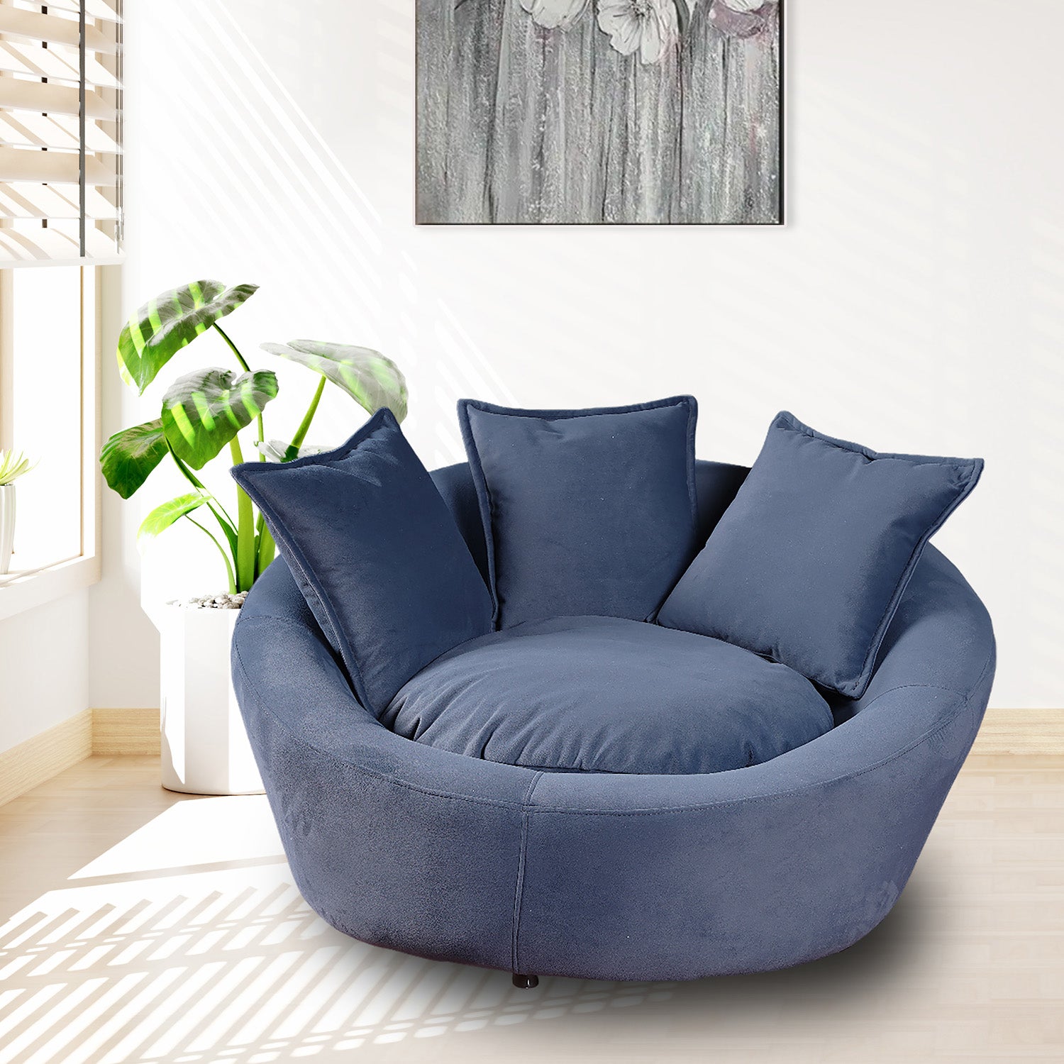 River - Cuddler Swivel Chair - Blue Fabric