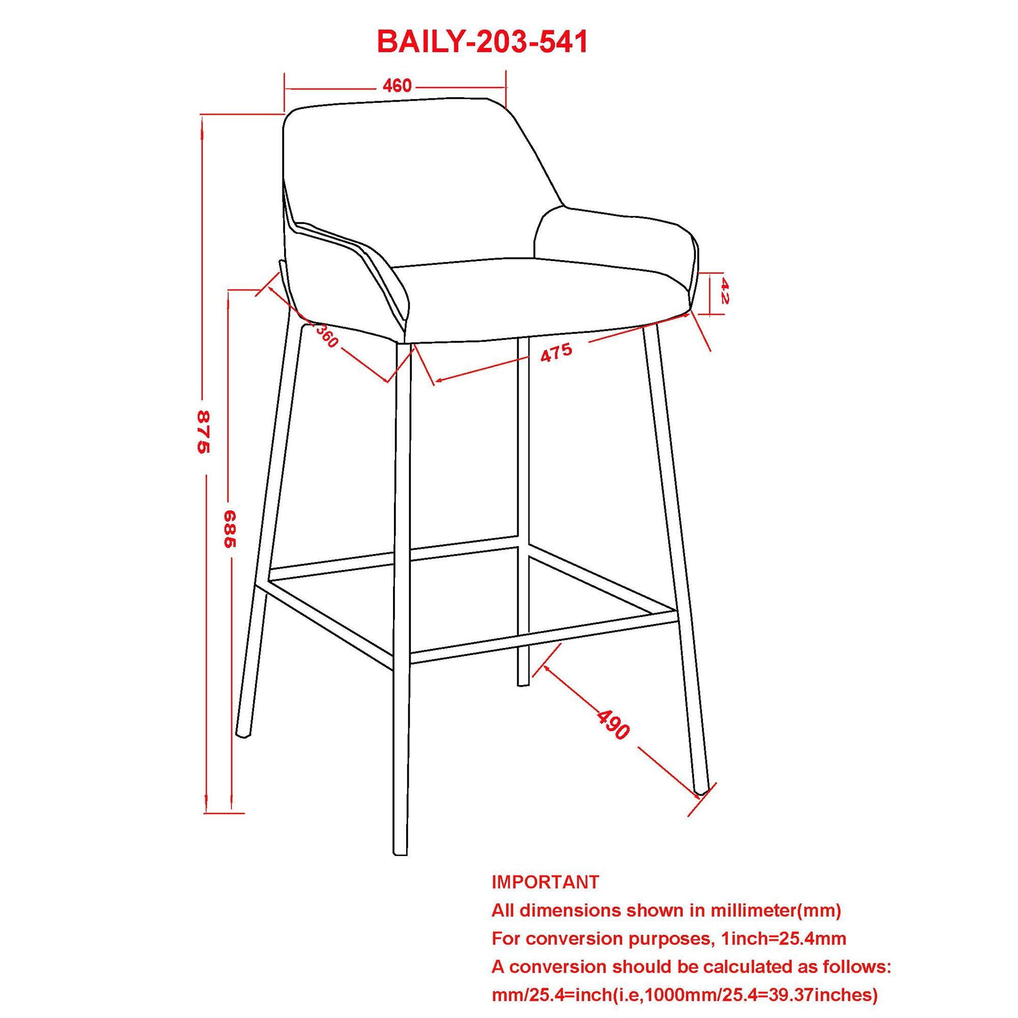 Baily - Bar stool - Grey