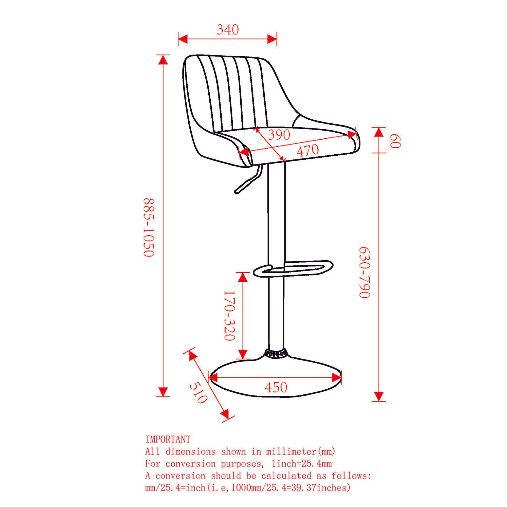 Kron - Adjustable Bar Stool - Black