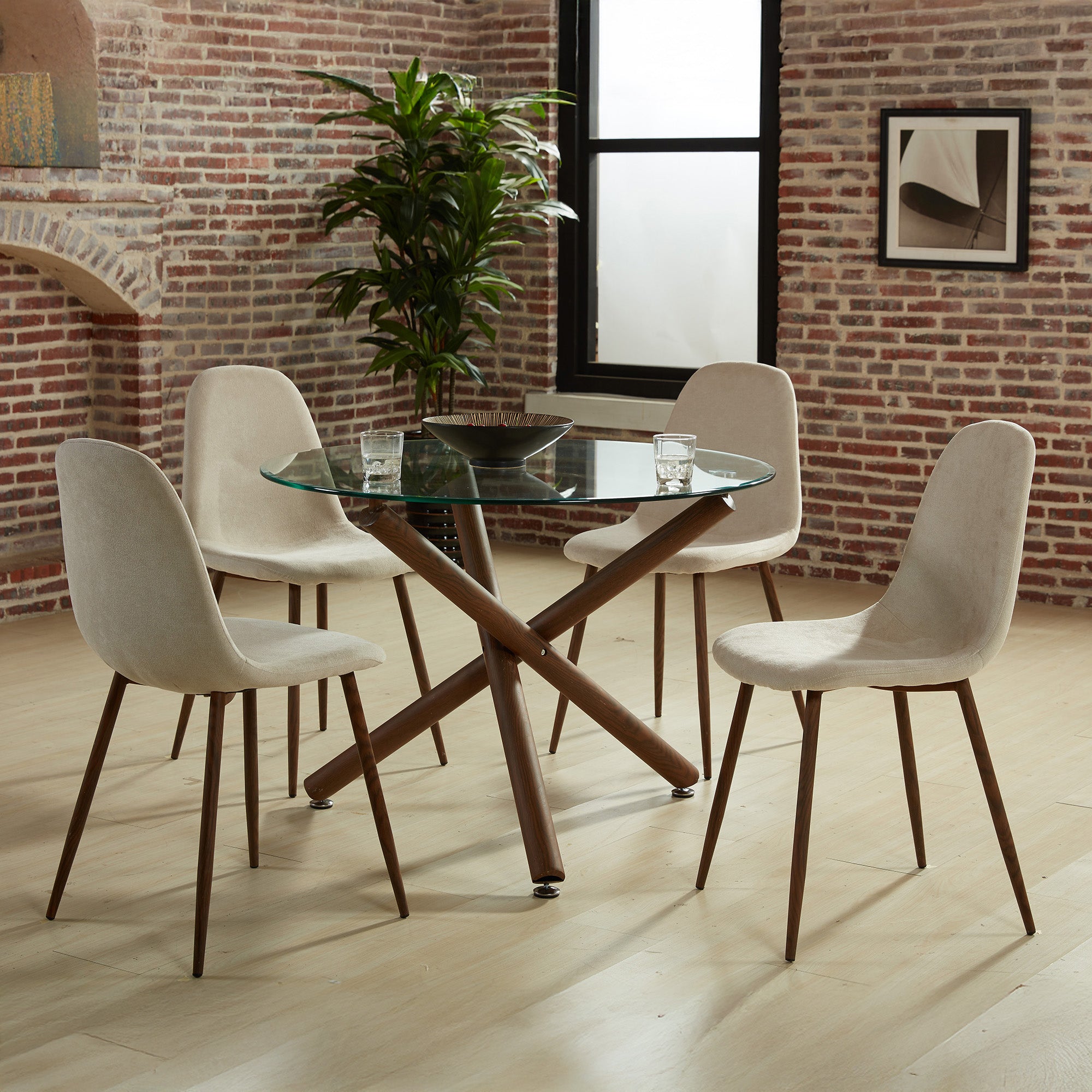 Rocca/Lyna - Dining Table Set - Walnut and Beige