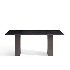 Table à Manger - 36"x 71" - Céramique Noir / Métal Gris Foncé