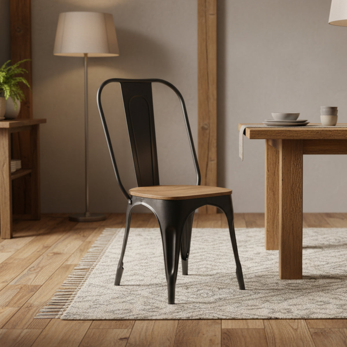 Tolix - Chaise de salle à manger - Bois Massif et Métal