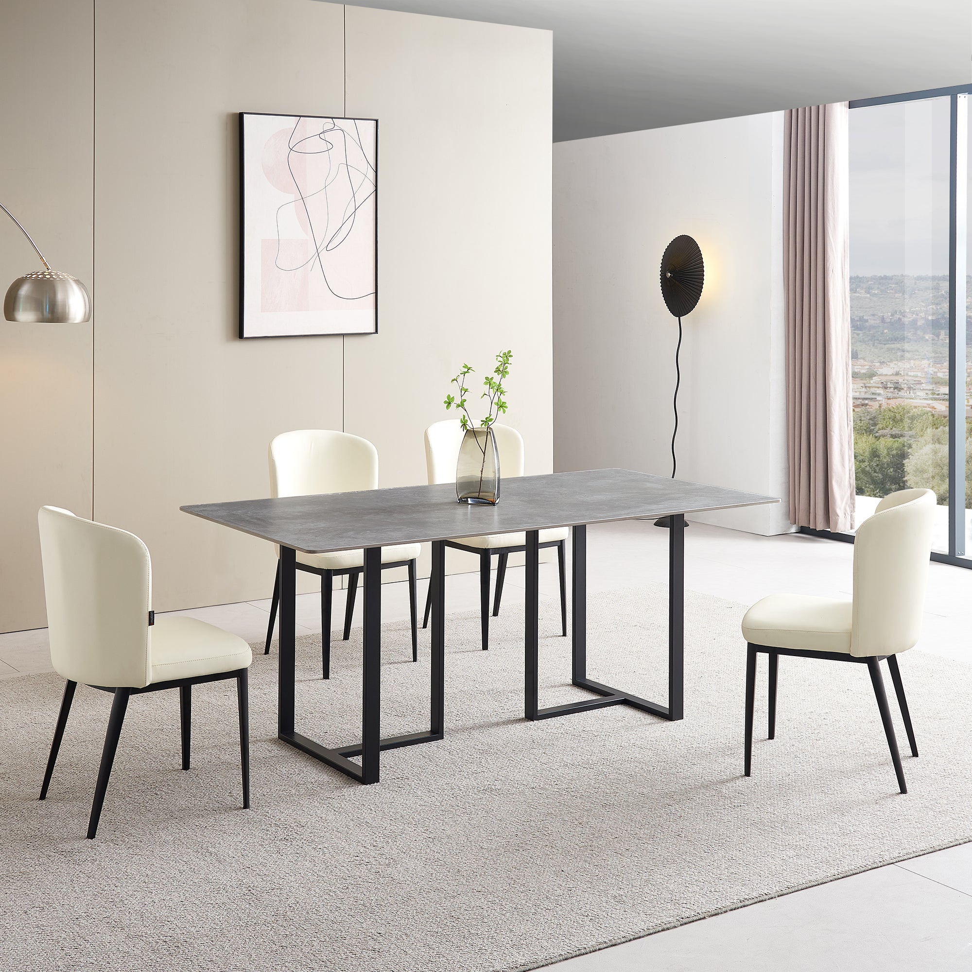 Dining Table - 36"x71" - Gray Ceramic / Black Metal