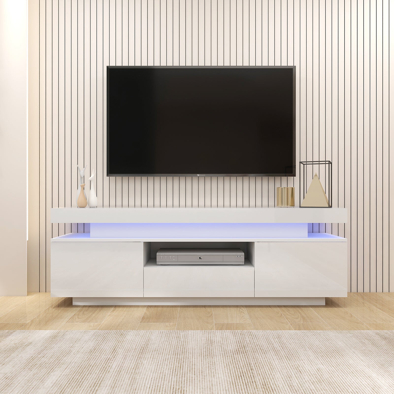 Julia - LED TV Stand - Entertainment Unit - Glossy White - 63in