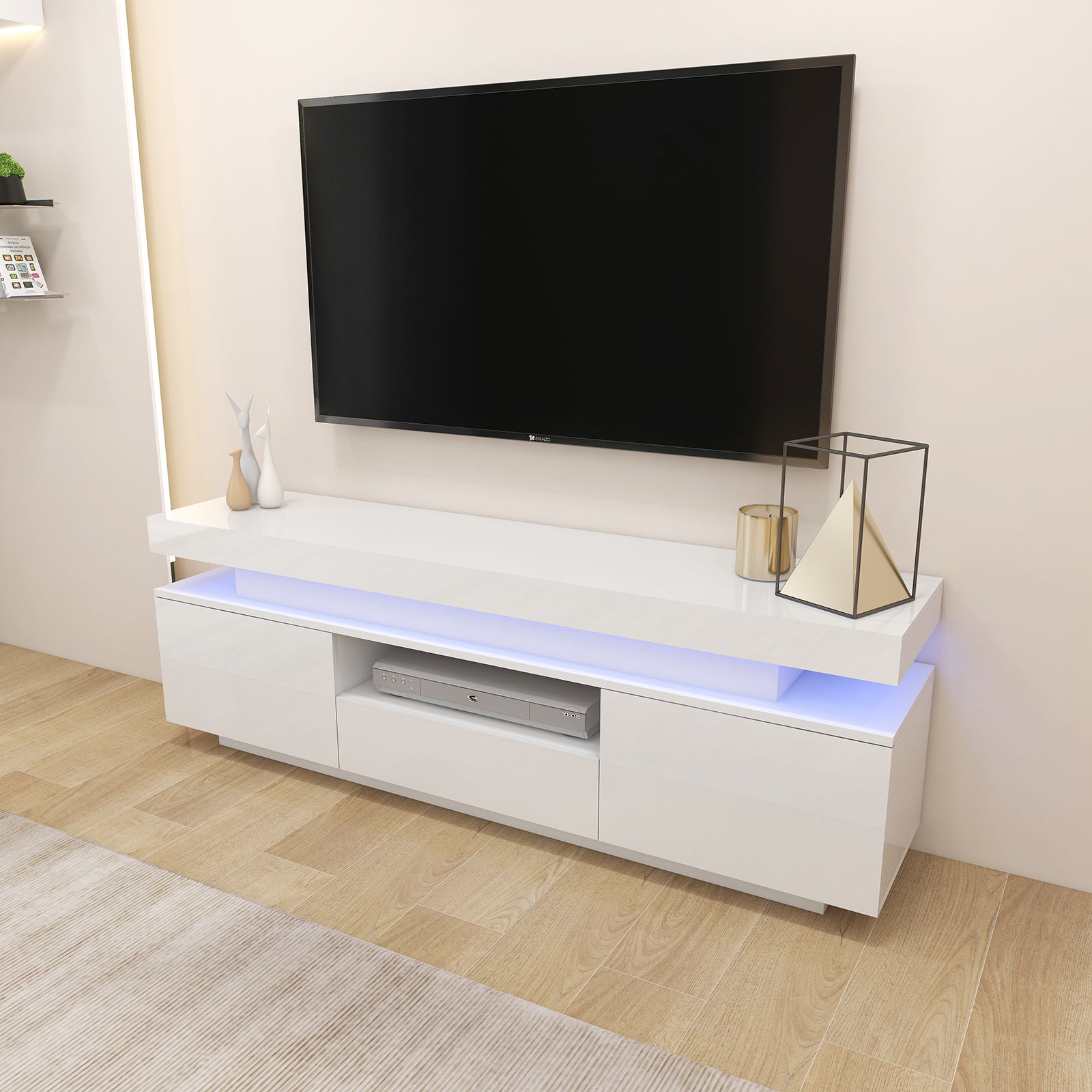 Julia - LED TV Stand - Entertainment Unit - Glossy White - 63in