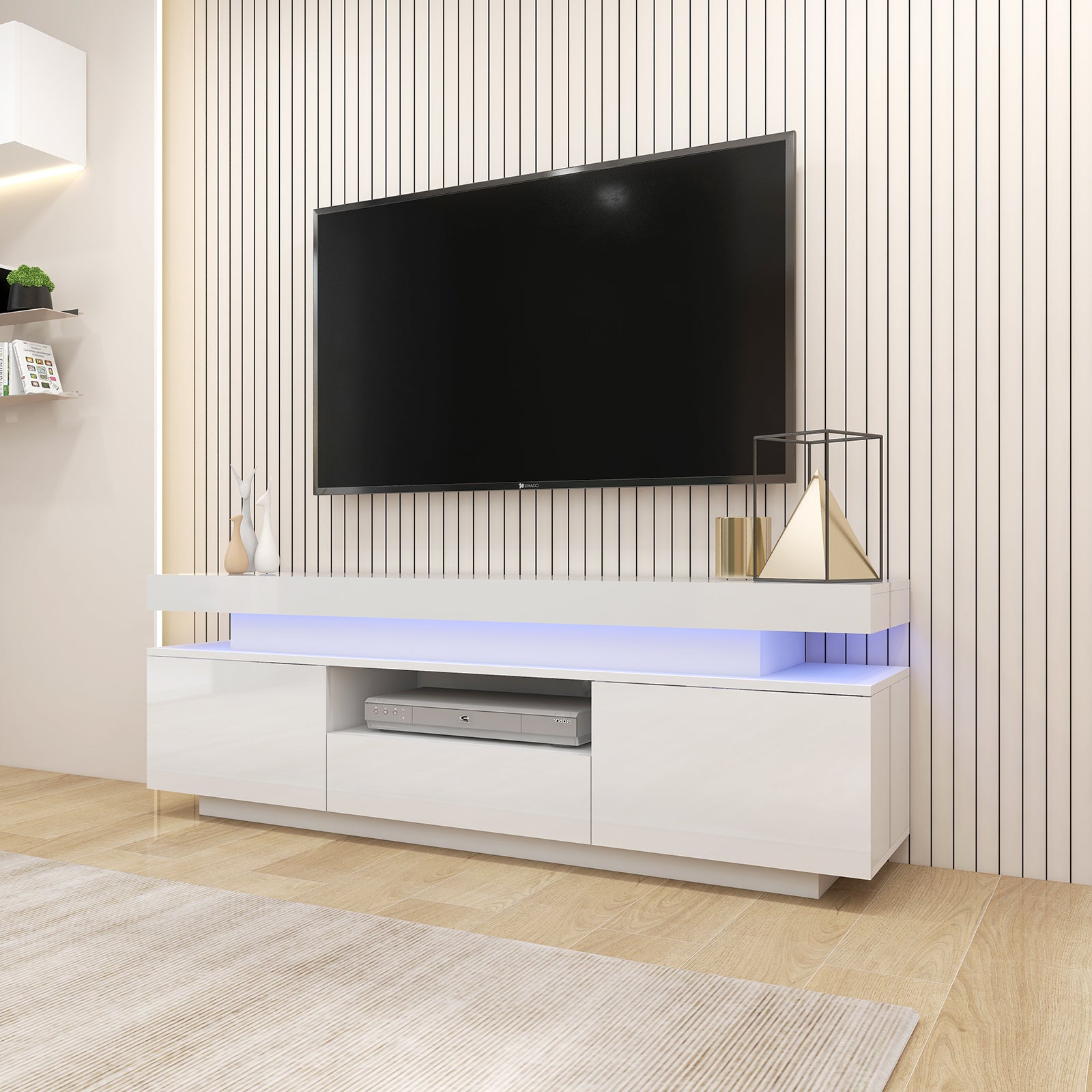 Julia - LED TV Stand - Entertainment Unit - Glossy White - 63in