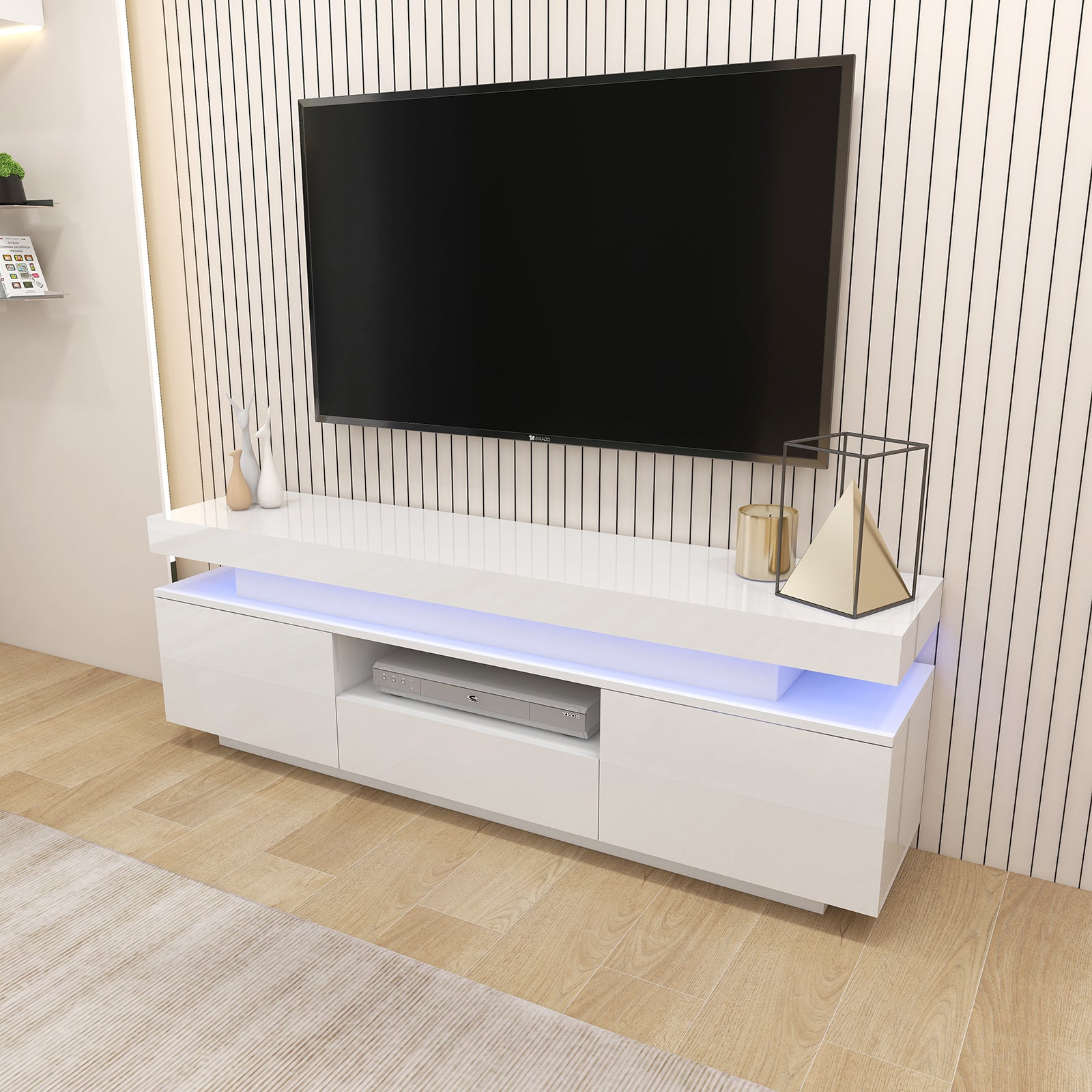 Julia - LED TV Stand - Entertainment Unit - Glossy White - 63in