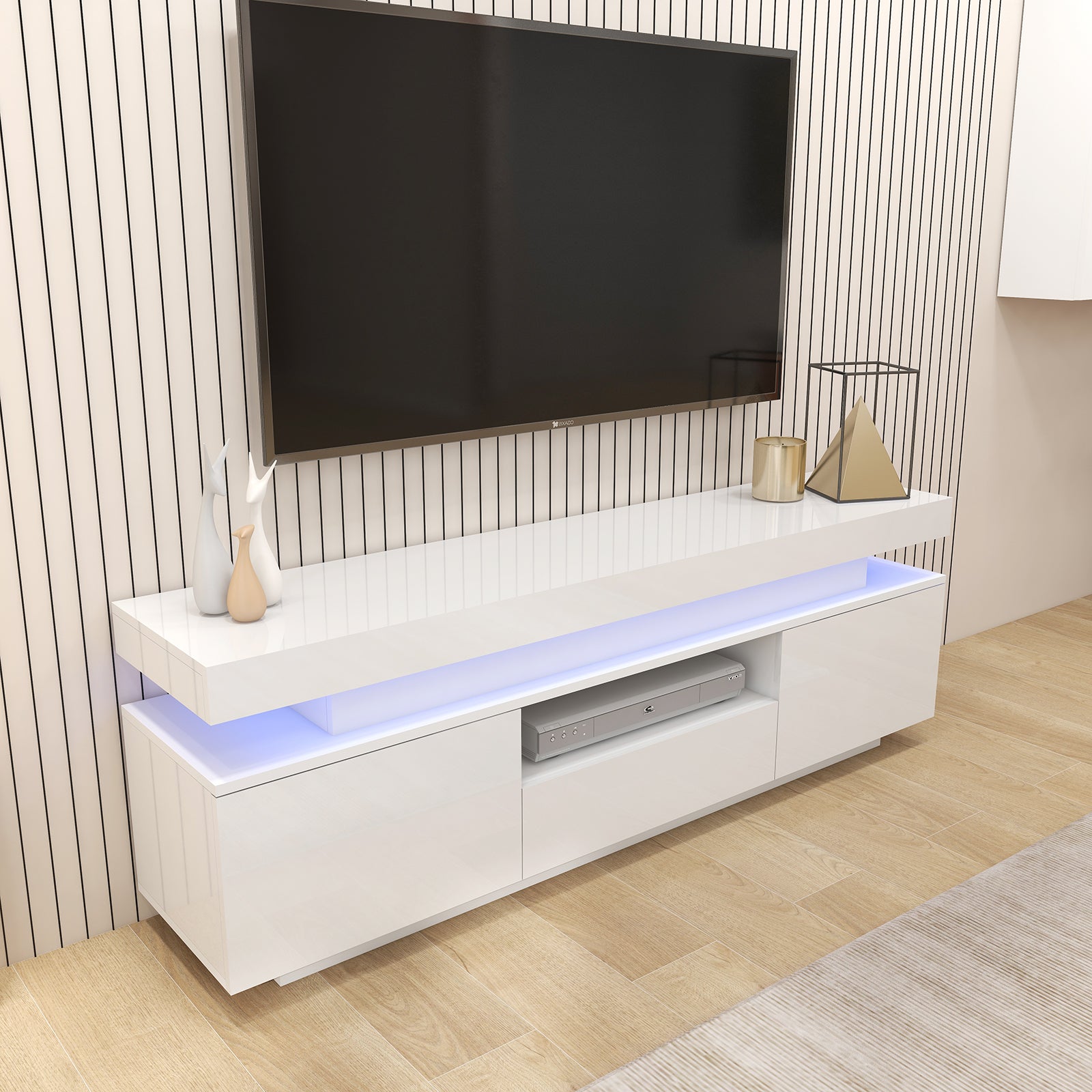 Julia - LED TV Stand - Entertainment Unit - Glossy White - 63in