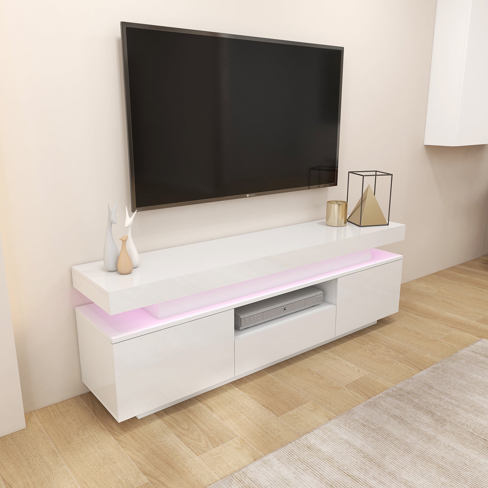 Julia - LED TV Stand - Entertainment Unit - Glossy White - 63in