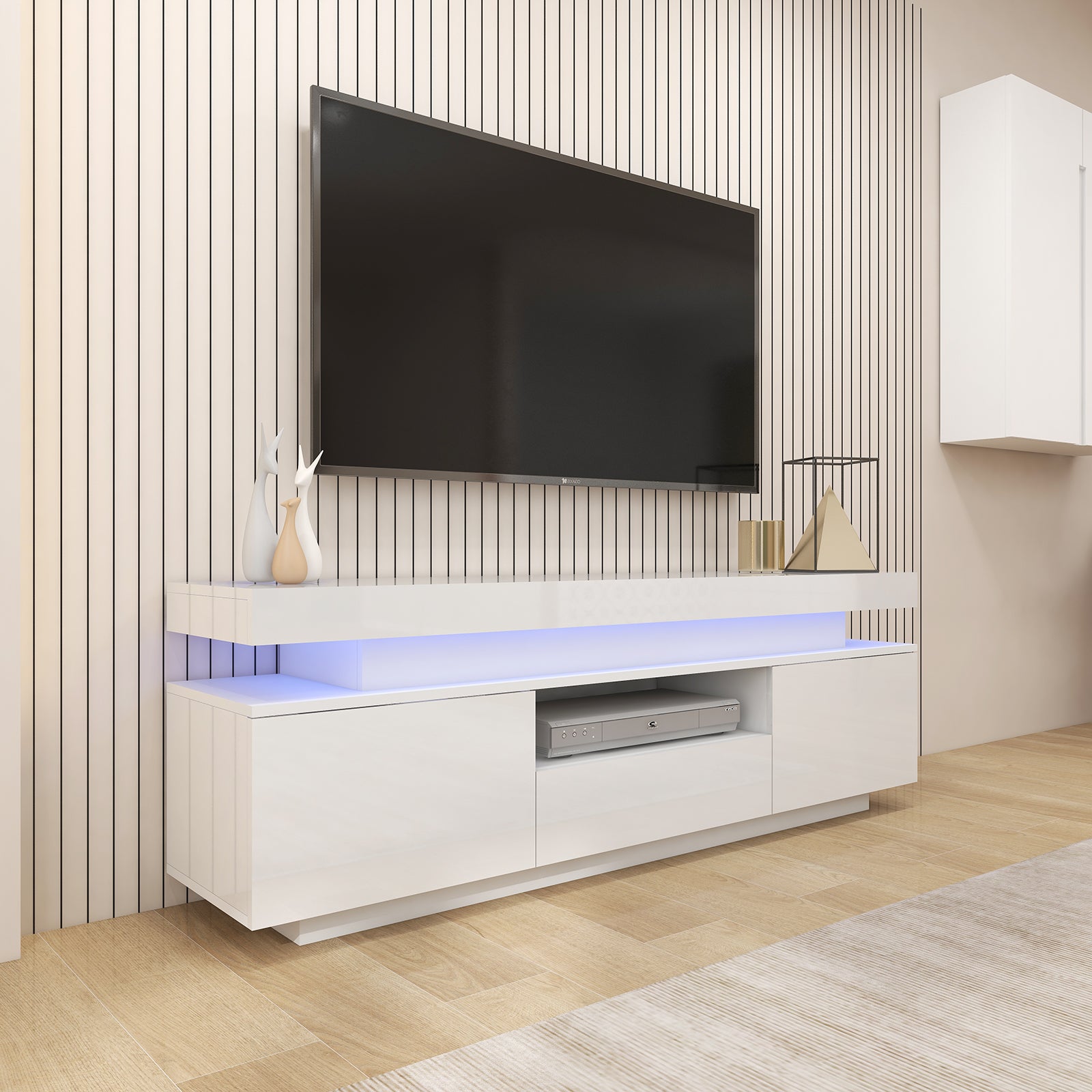 Julia - LED TV Stand - Entertainment Unit - Glossy White - 63in