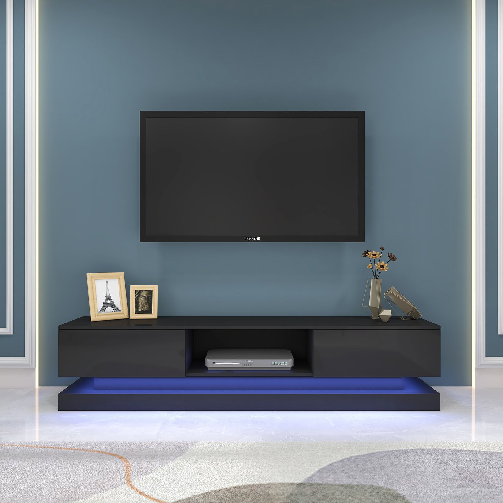 Frederick - Meuble de TV avec LED - Noir Lustré - 70 po