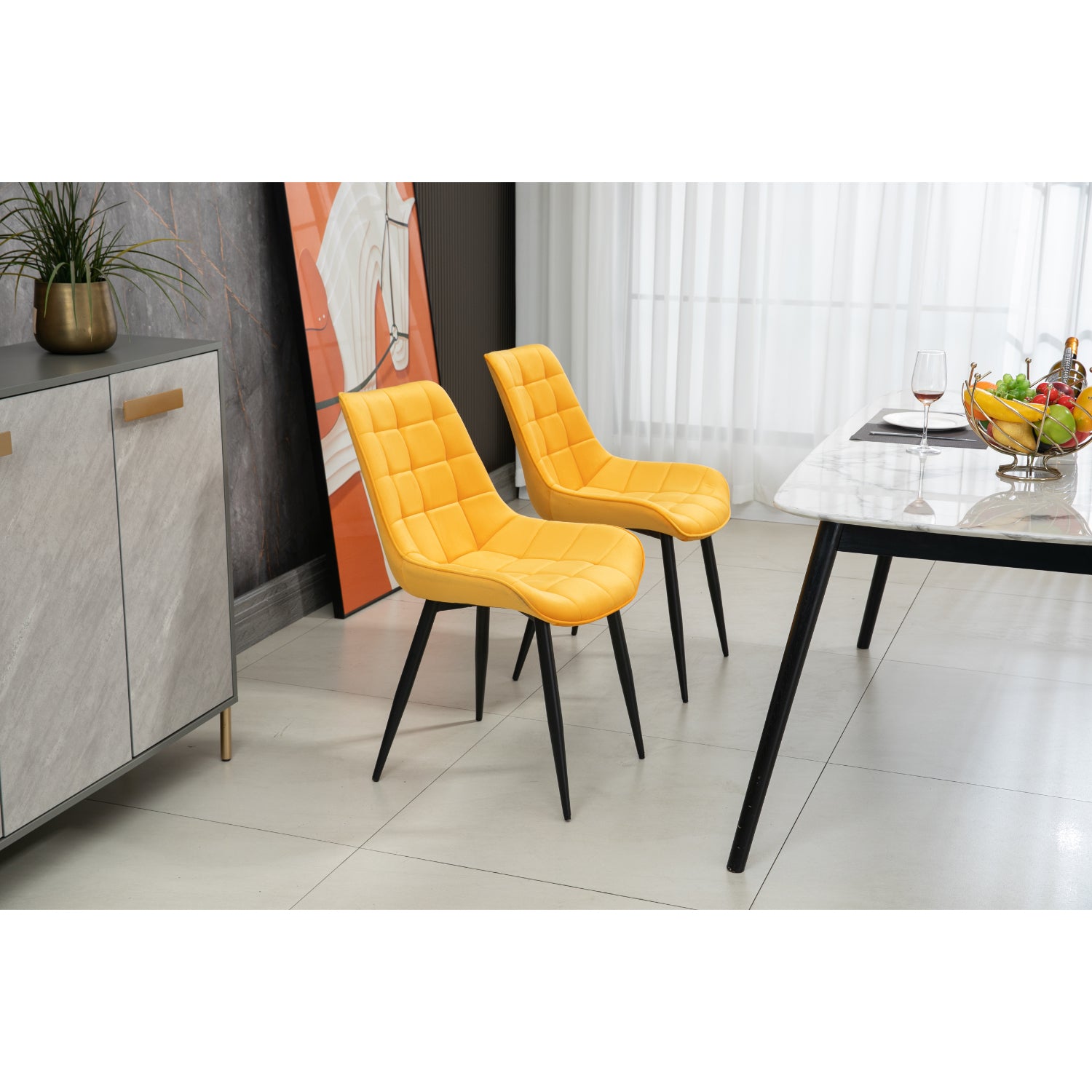 Aurora - Dining Chair - Yellow Velvet