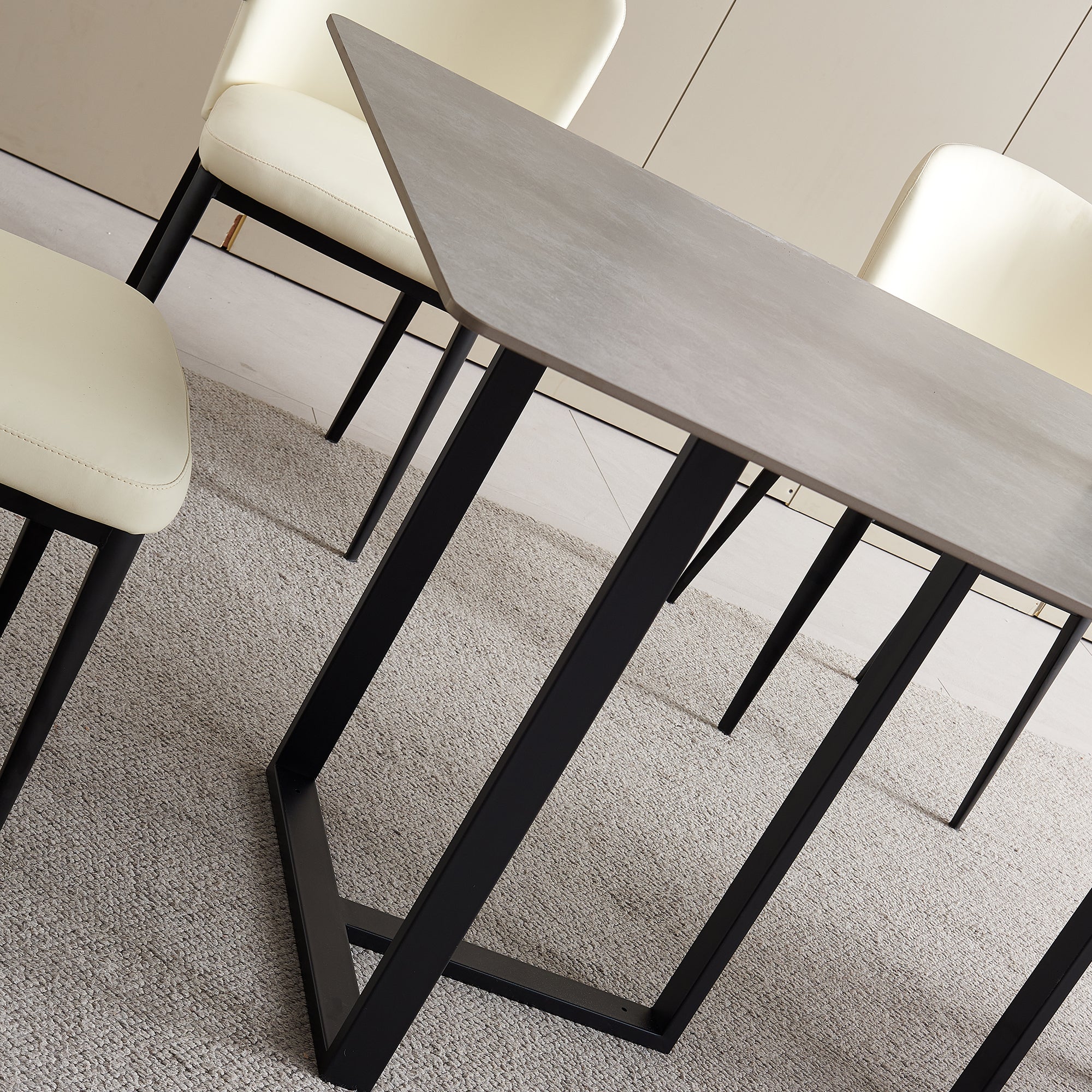 Dining Table - 36"x71" - Gray Ceramic / Black Metal