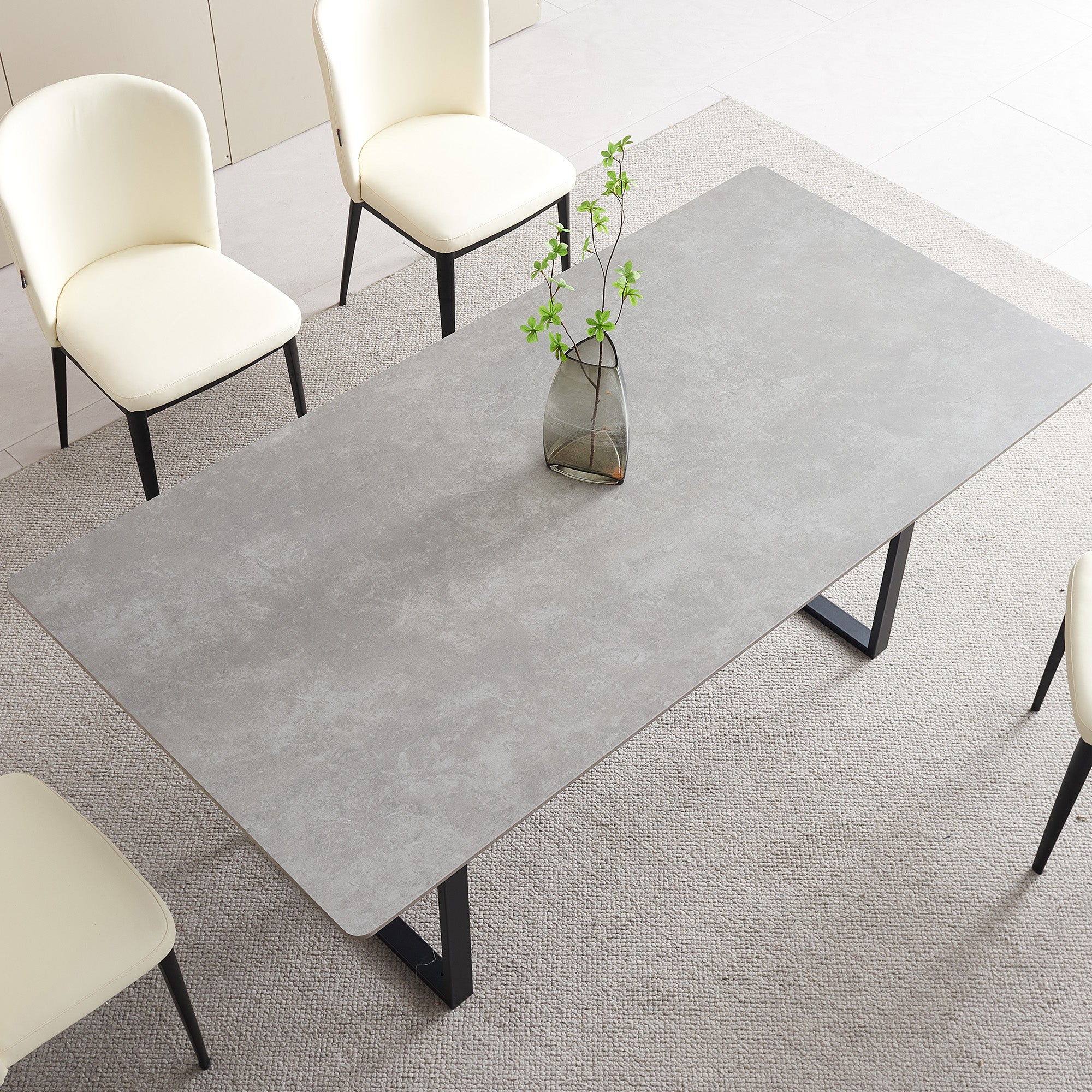 Dining Table - 36"x71" - Gray Ceramic / Black Metal