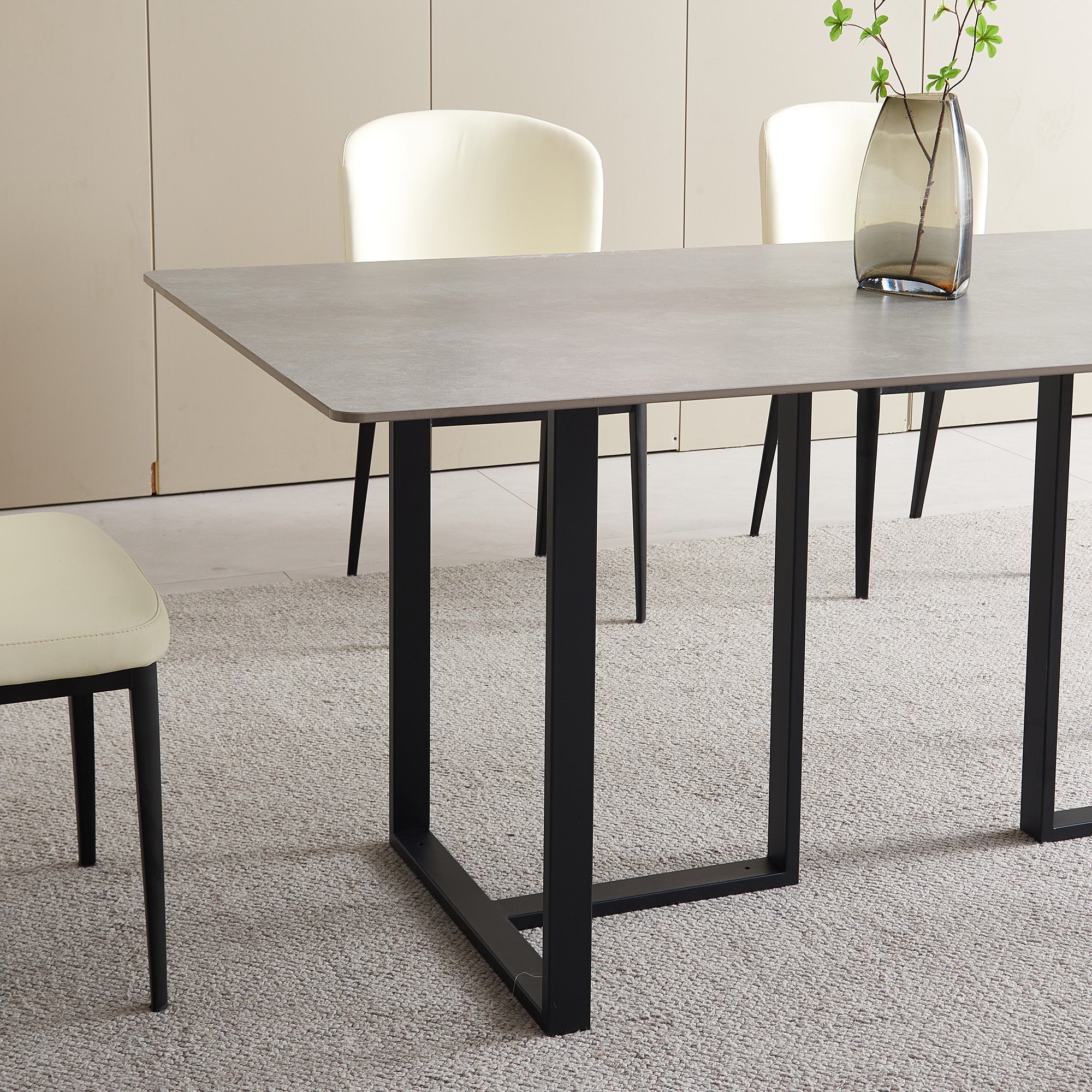 Dining Table - 36"x71" - Gray Ceramic / Black Metal