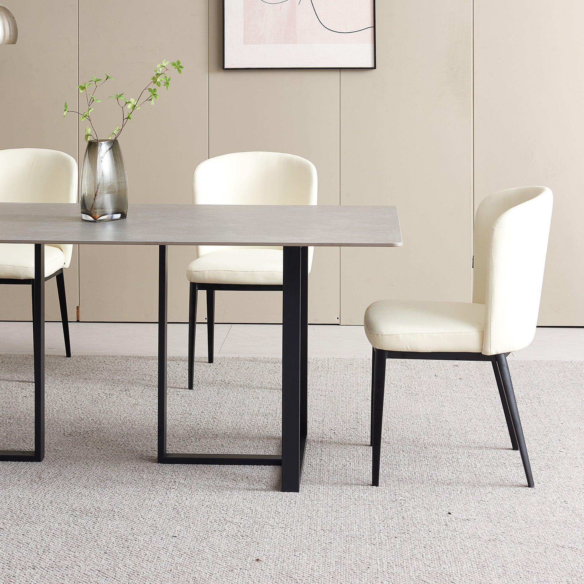 Dining Table - 36"x71" - Gray Ceramic / Black Metal