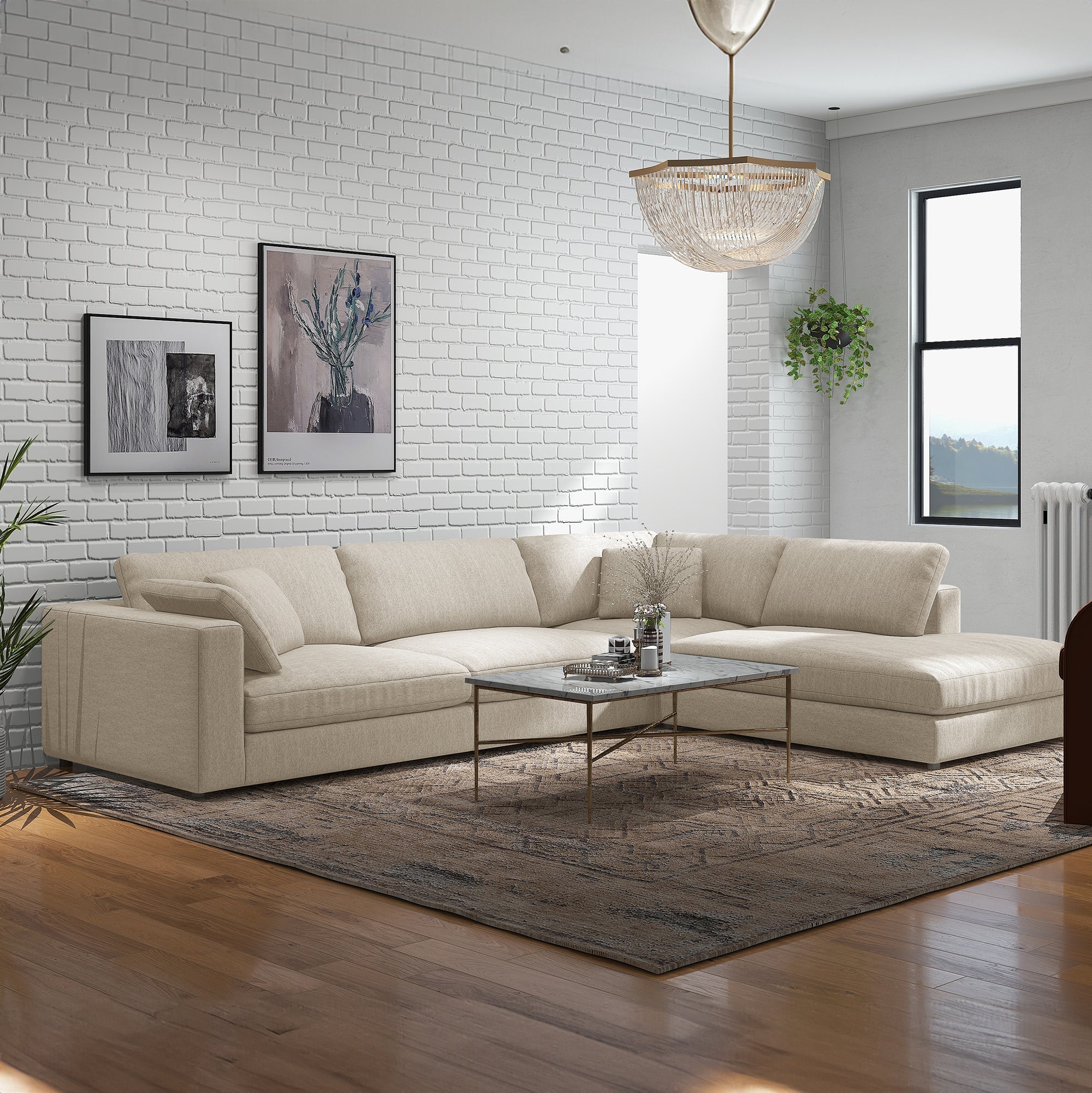 Joelle - Sectional Sofa - Beige Fabric