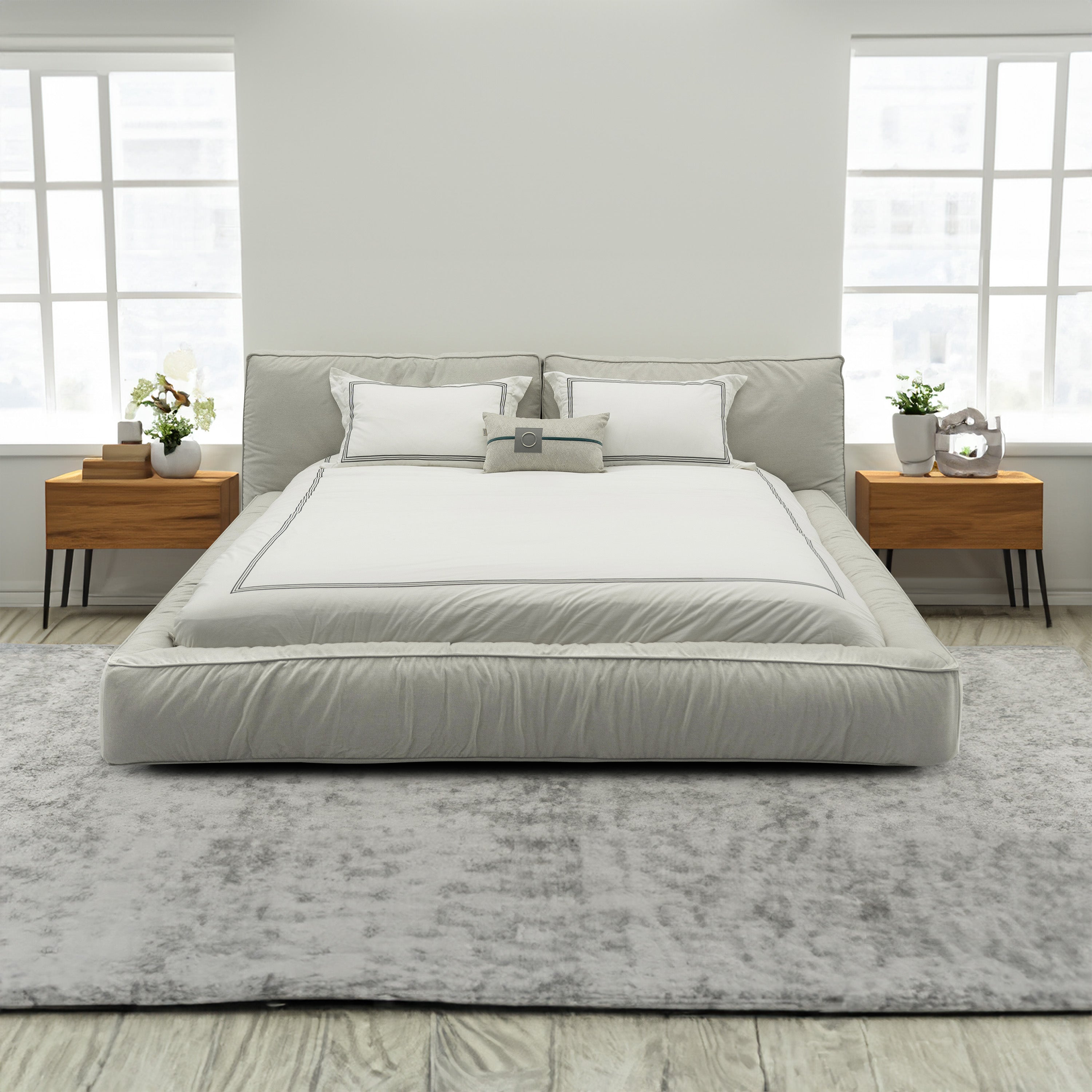 Elsy - Lit Queen - Tissu Beige