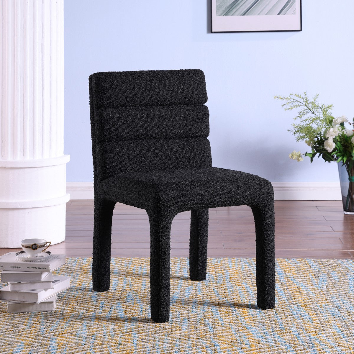 Megara - Dining Chair - Black Bouclé Fabric