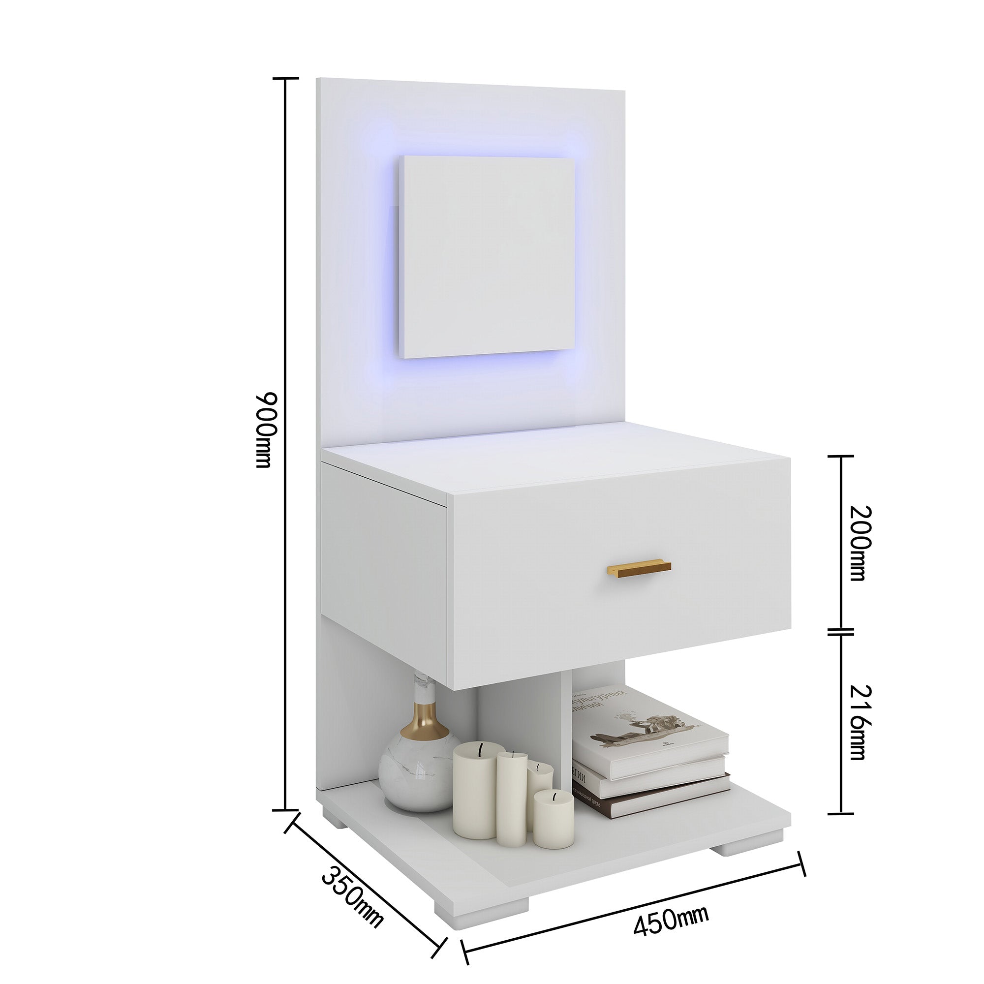 Nicole - Table de chevet avec LED - Blanc