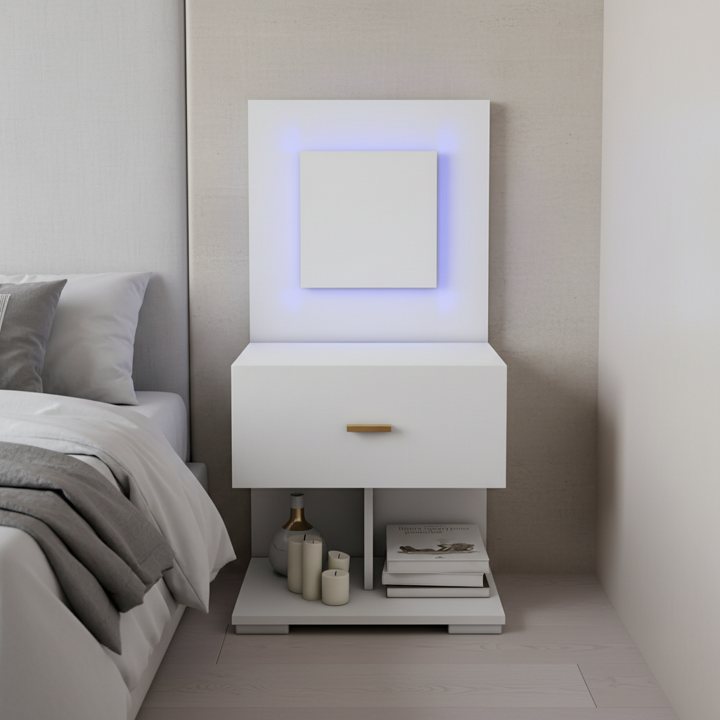 Nicole - Table de chevet avec LED - Blanc