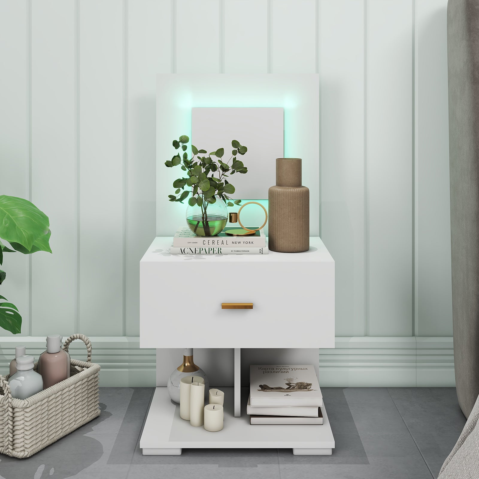 Nicole - Table de chevet avec LED - Blanc