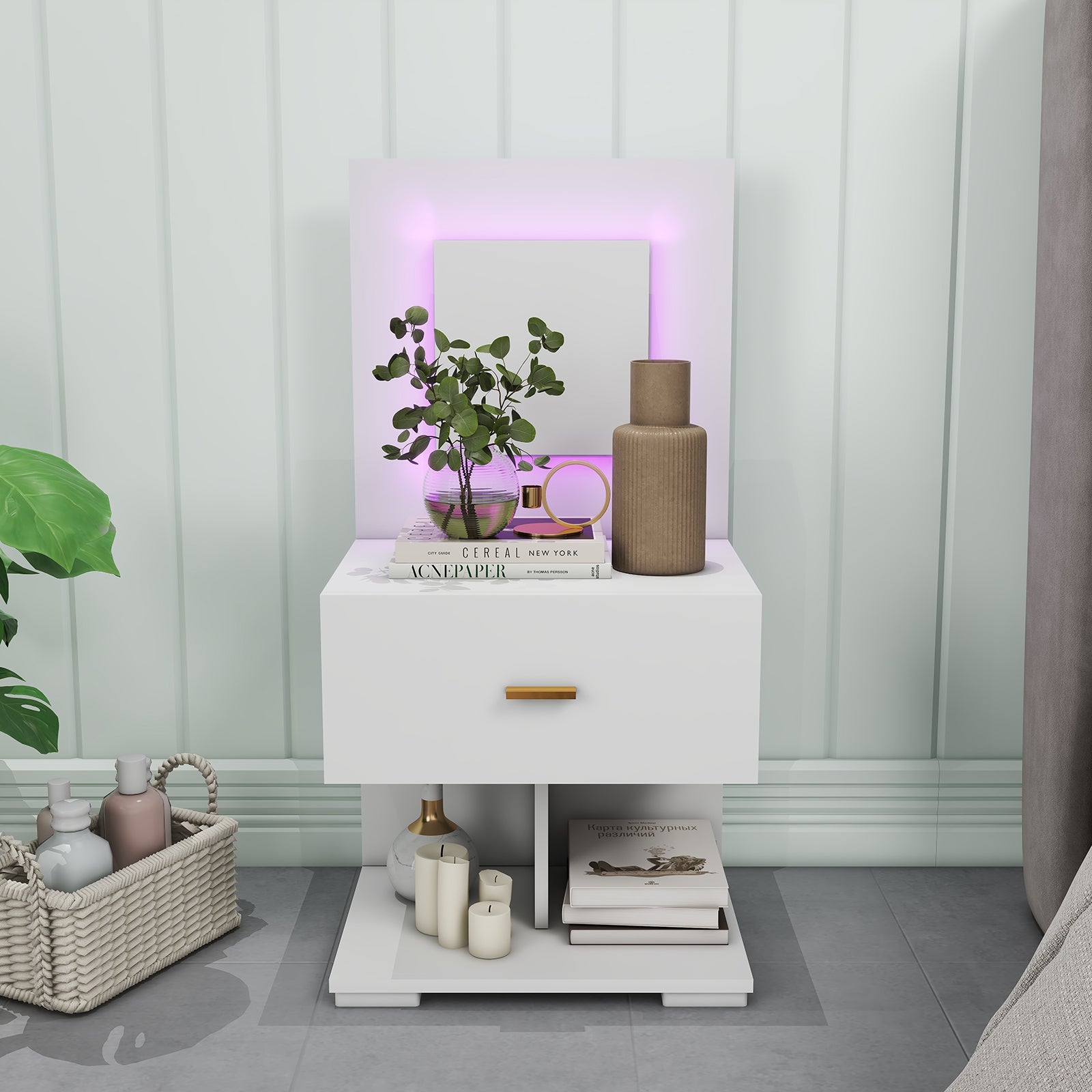 Nicole - Table de chevet avec LED - Blanc