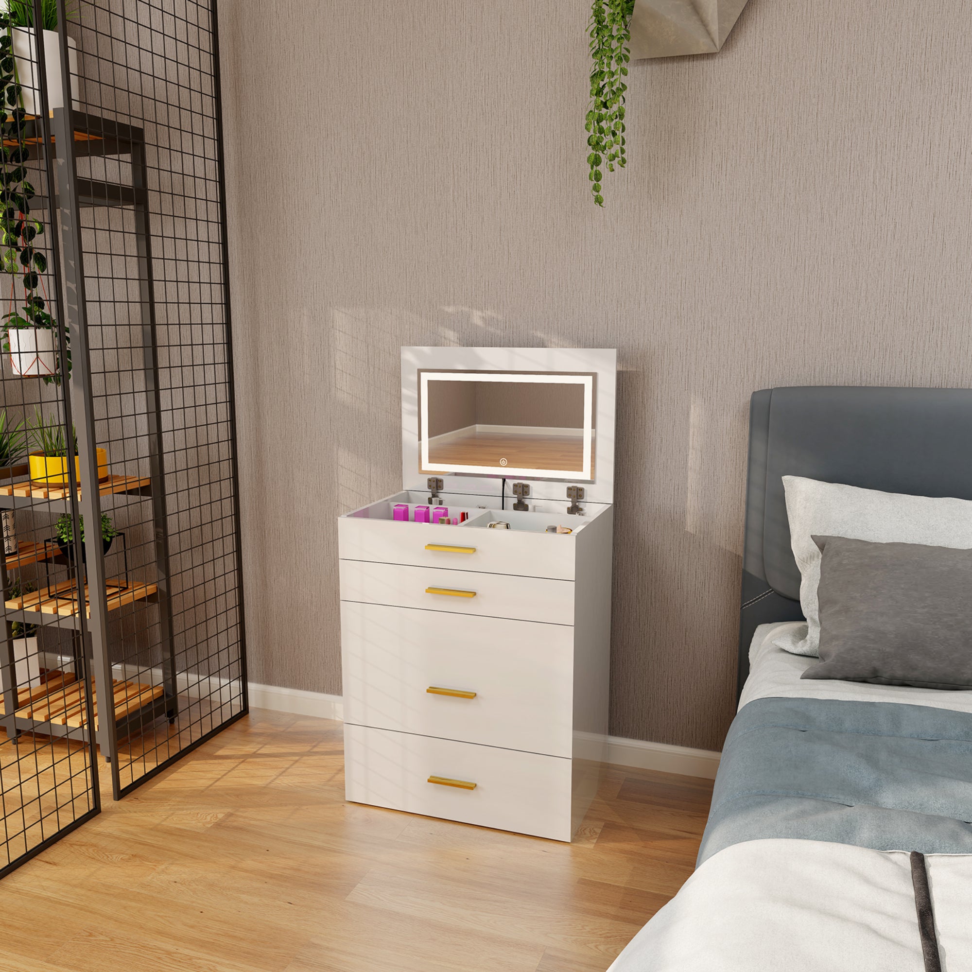 Lina - Dressing table with seat and drawers - Vanity - Glossy White