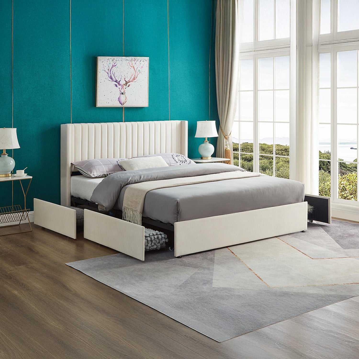 Bena - Full Bed - Beige Velvet