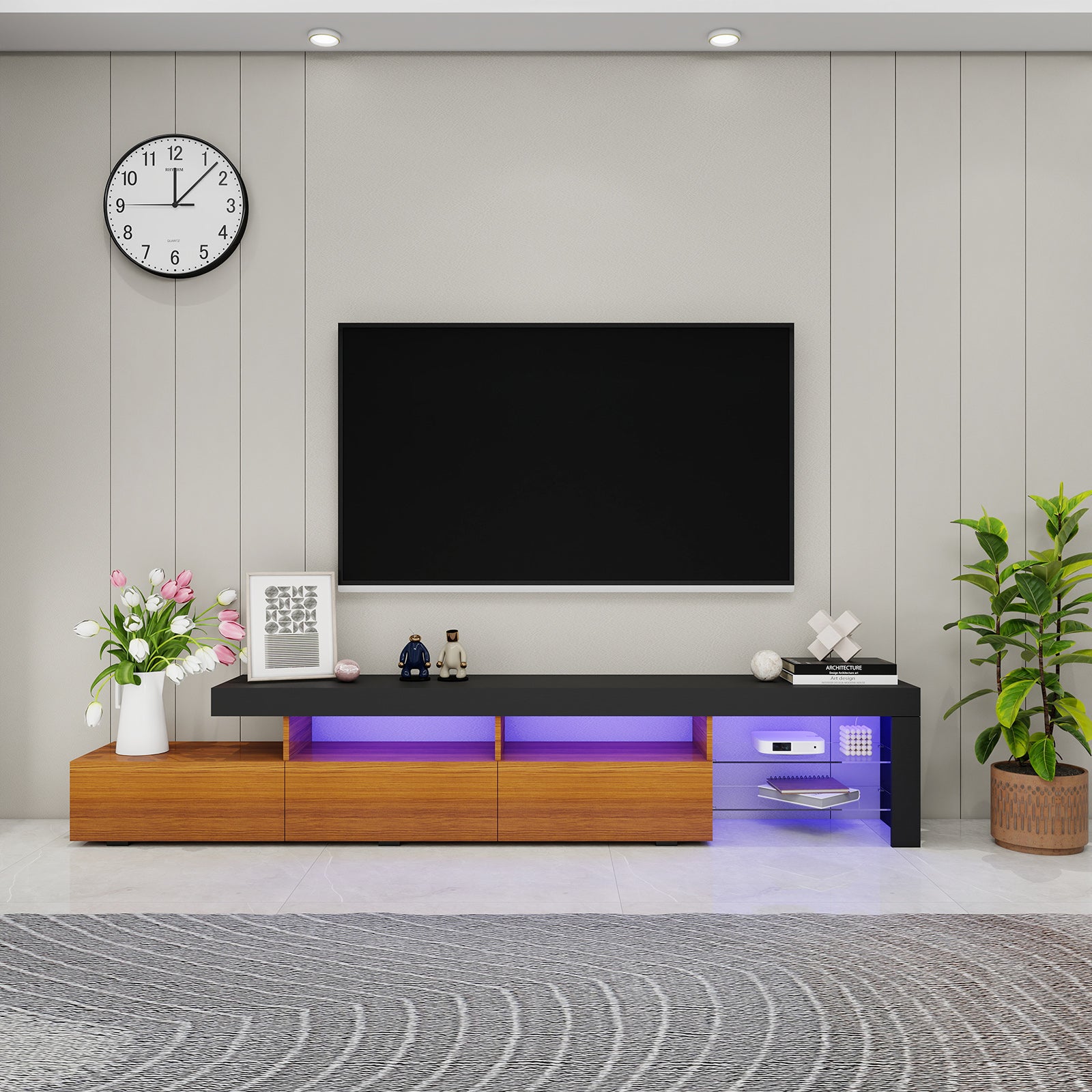 Gabriel - LED TV Stand - Entertainment Unit - Wood and Black - 95in