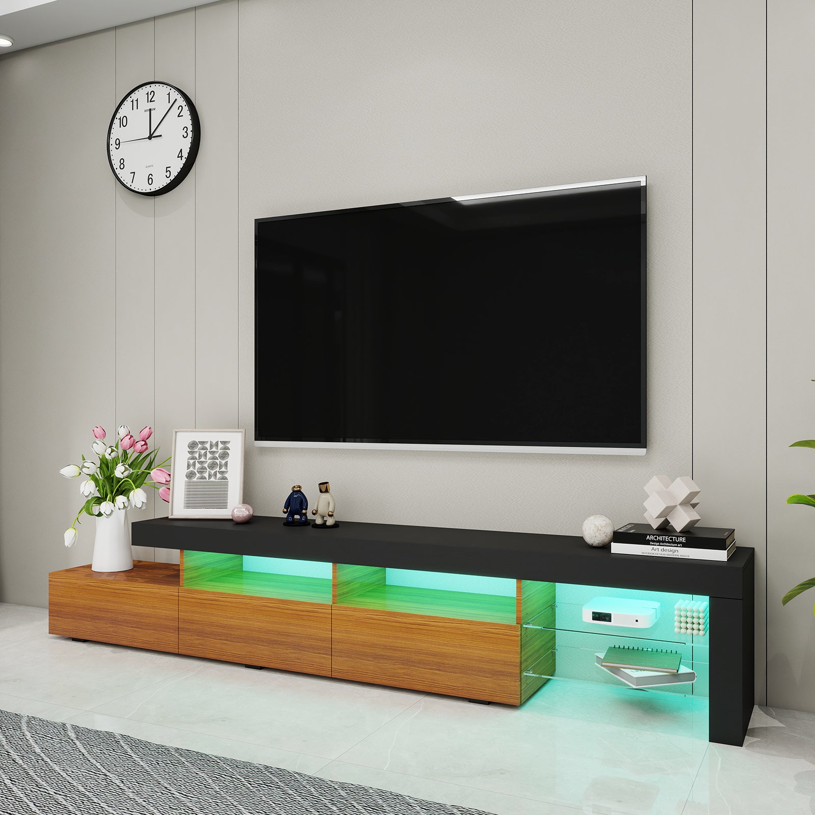 Gabriel - LED TV Stand - Entertainment Unit - Wood and Black - 95in