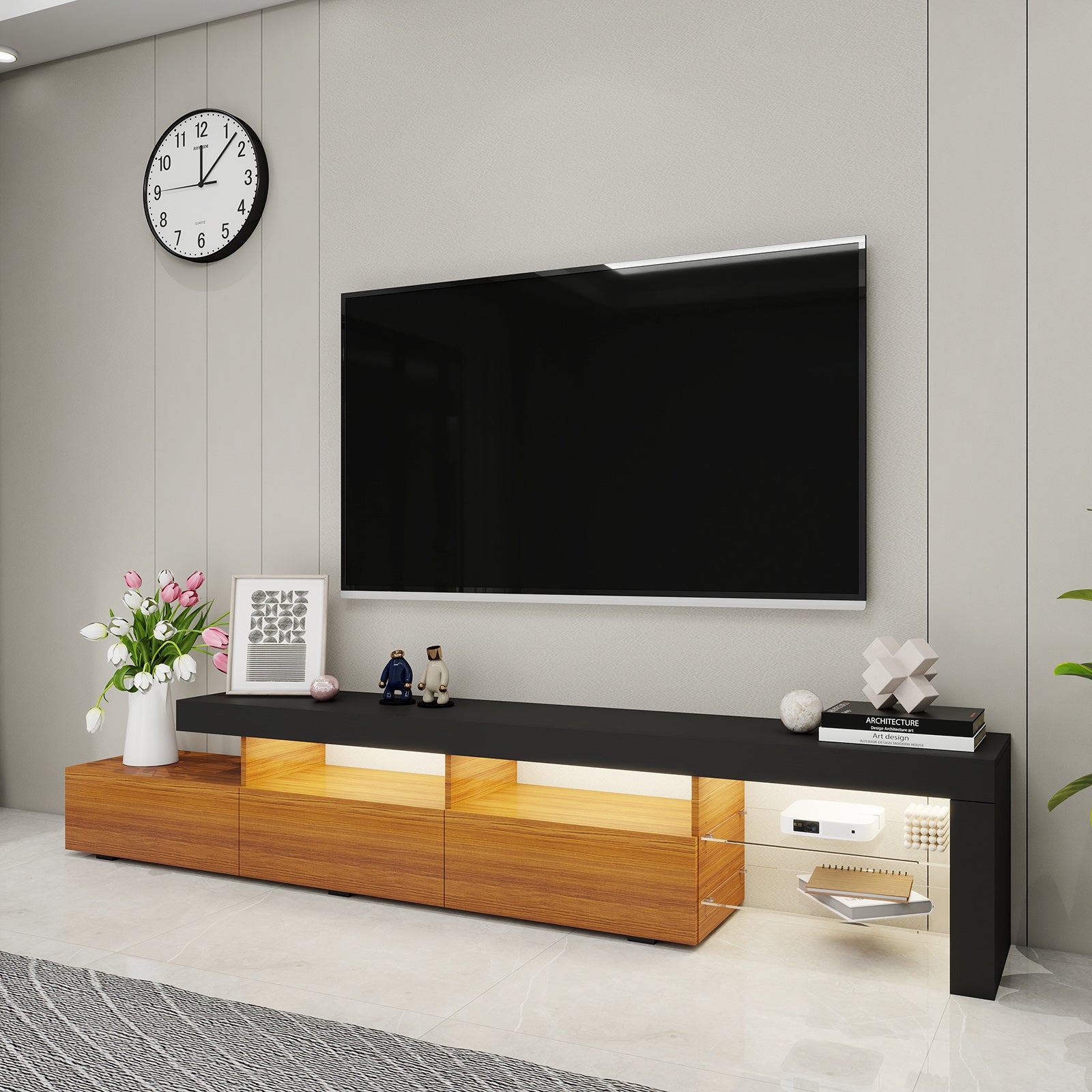 Gabriel - LED TV Stand - Entertainment Unit - Wood and Black - 95in