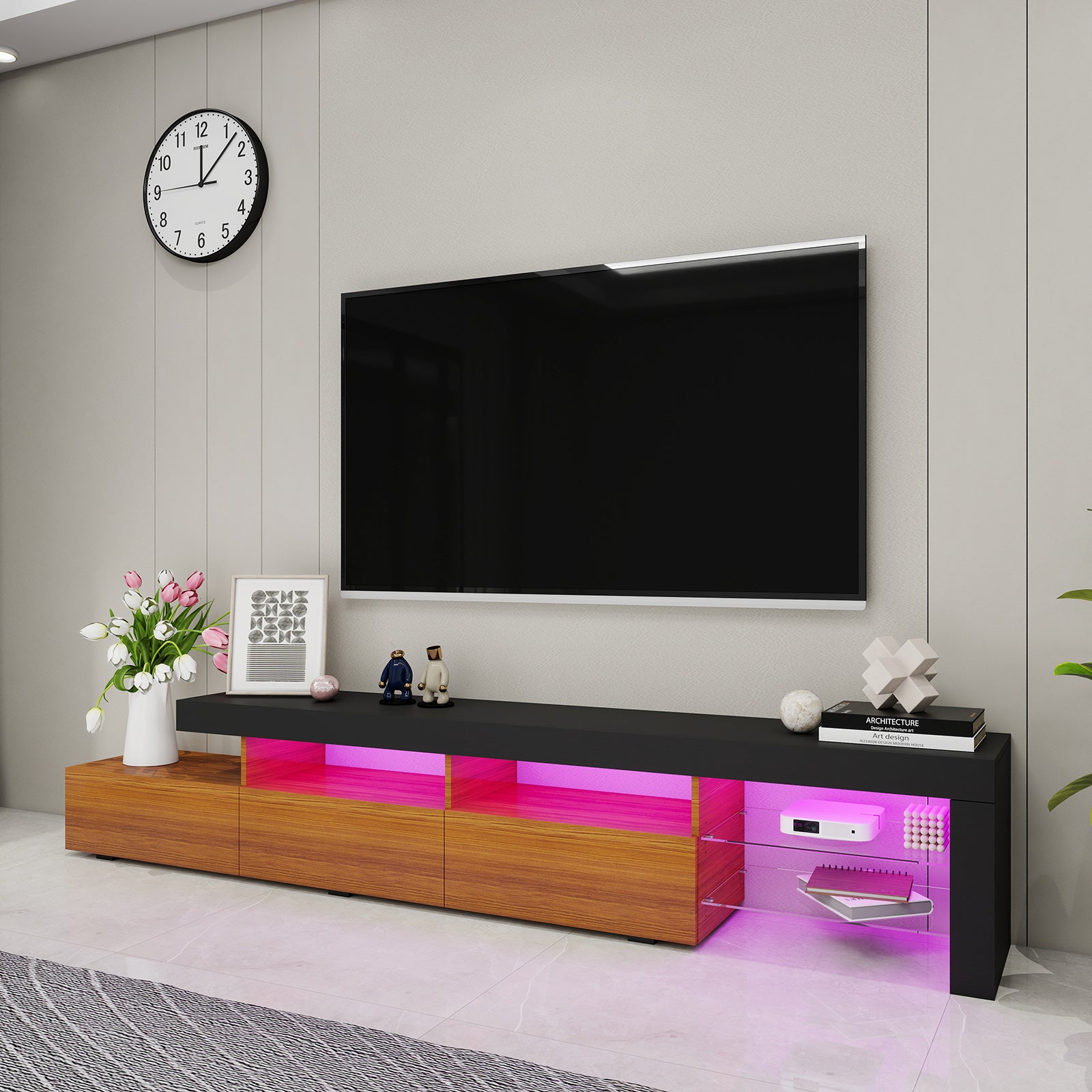 Gabriel - LED TV Stand - Entertainment Unit - Wood and Black - 95in