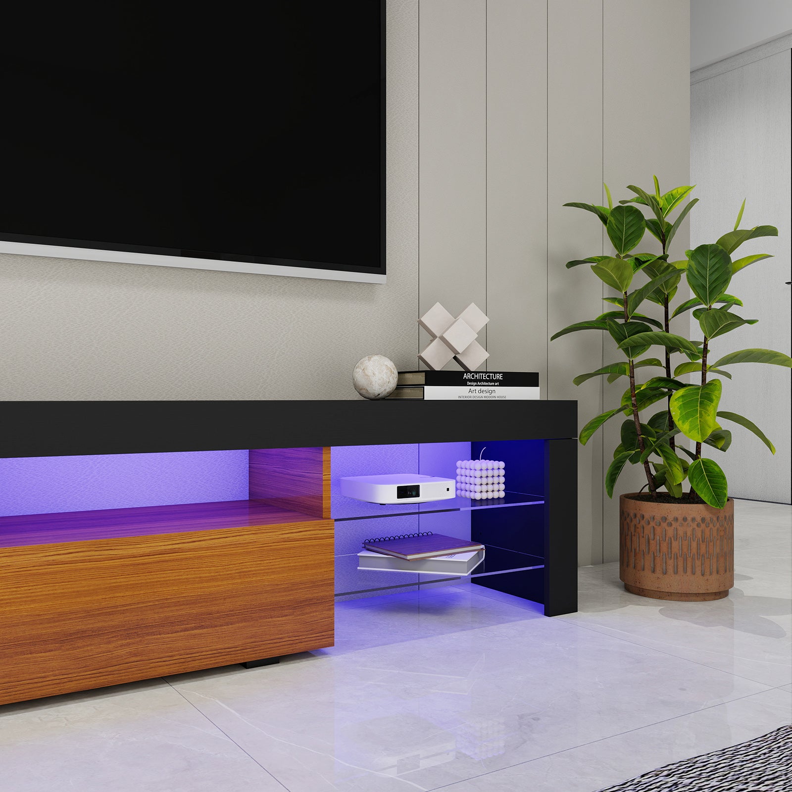 Gabriel - LED TV Stand - Entertainment Unit - Wood and Black - 95in