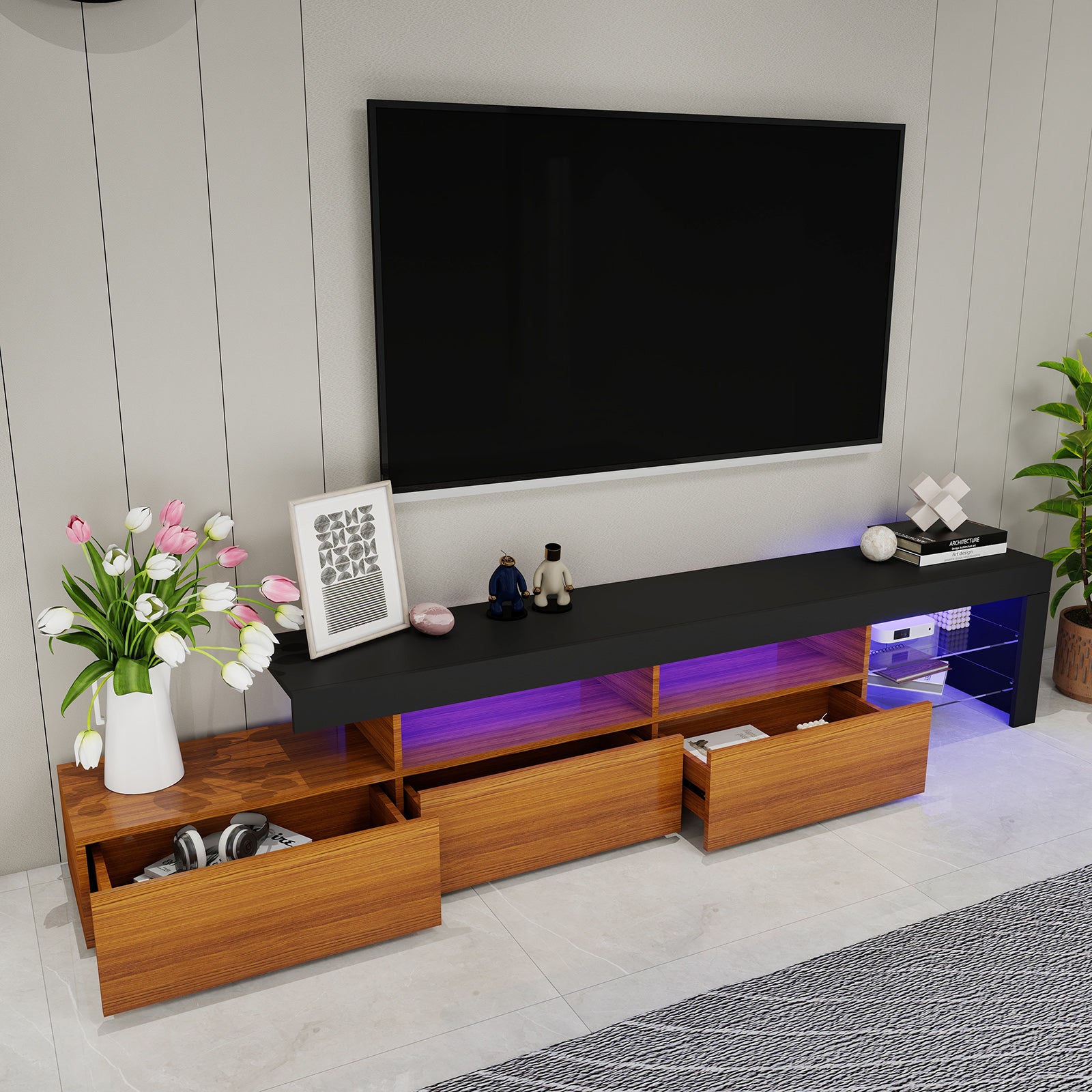 Gabriel - LED TV Stand - Entertainment Unit - Wood and Black - 95in